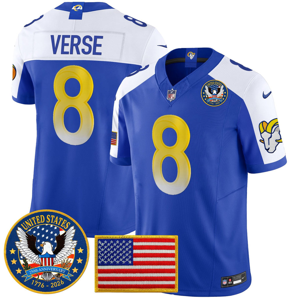 Men's Los Angeles Rams 2025 "United States 250th Anniversary Patch" Vapor Limited Jersey - All Stitched