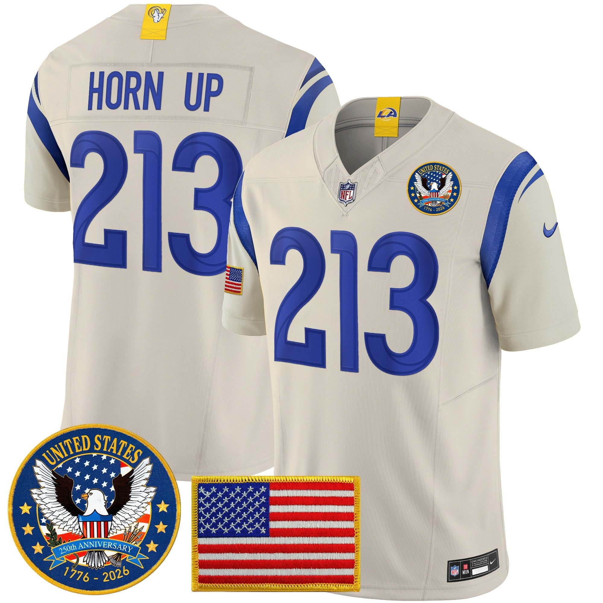 Men's Los Angeles Rams 2025 "United States 250th Anniversary Patch" Vapor Limited Jersey - All Stitched