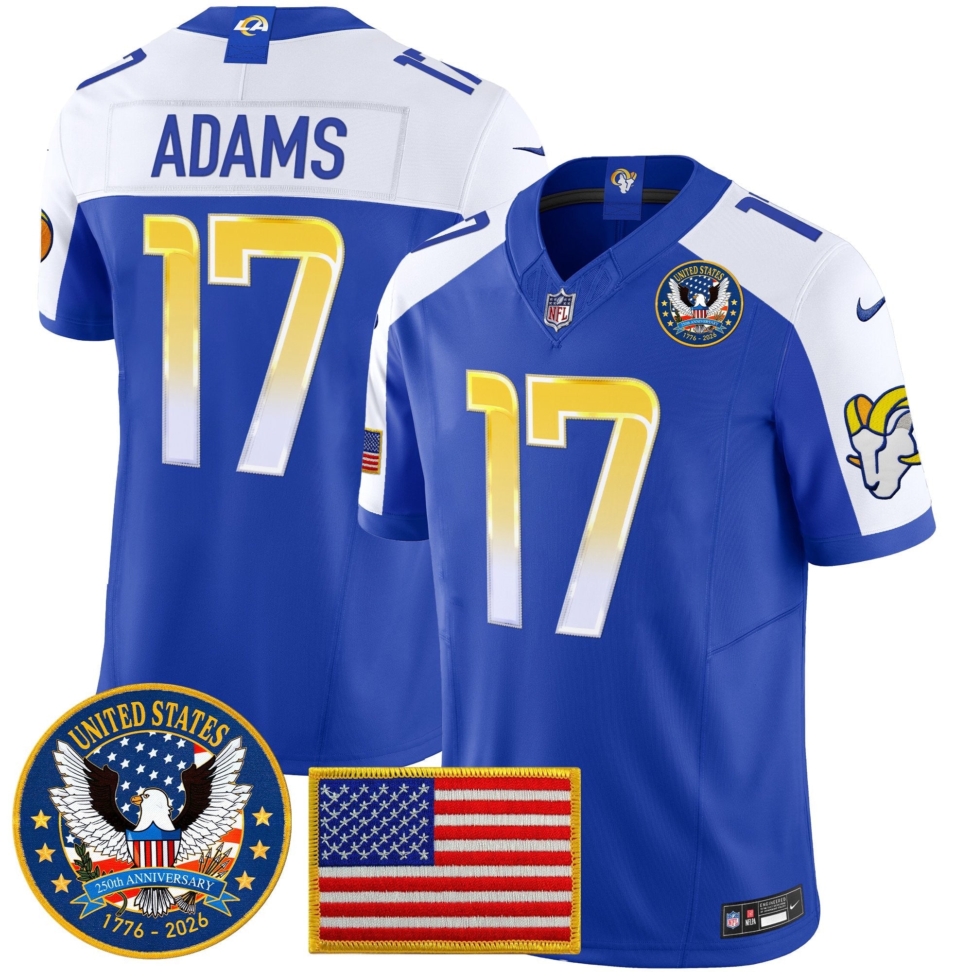 Men's Los Angeles Rams 2025 "United States 250th Anniversary Patch" Vapor Limited Jersey - All Stitched