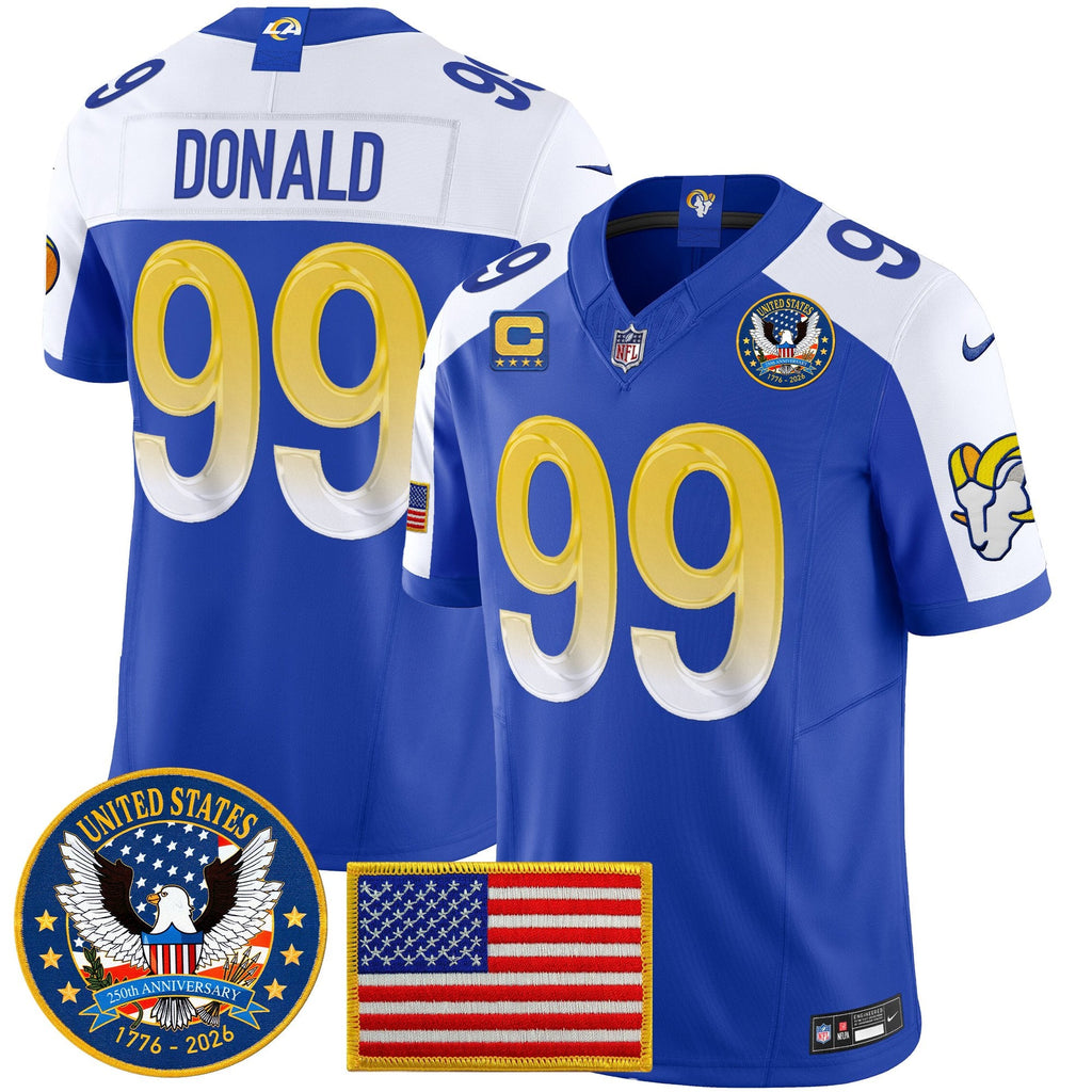 Men's Los Angeles Rams 2025 "United States 250th Anniversary Patch" Vapor Limited Jersey - All Stitched