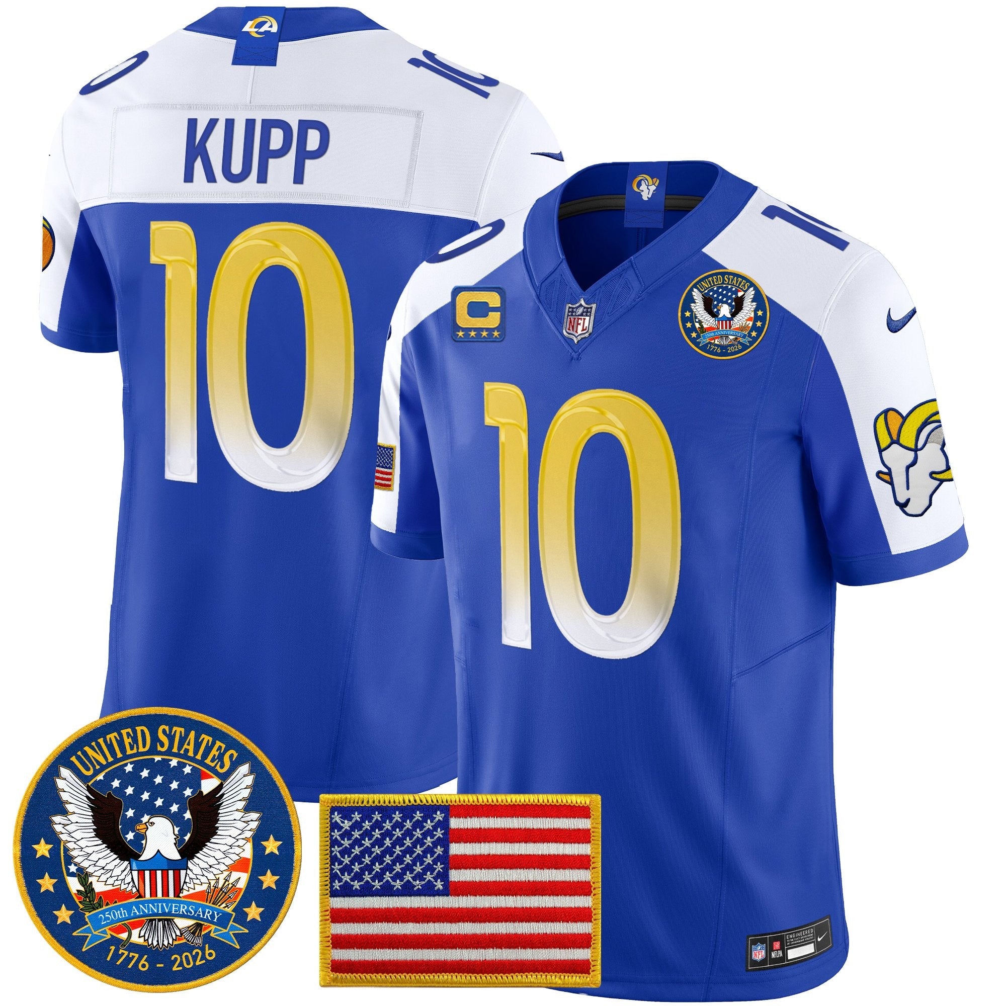 Men's Los Angeles Rams 2025 "United States 250th Anniversary Patch" Vapor Limited Jersey - All Stitched