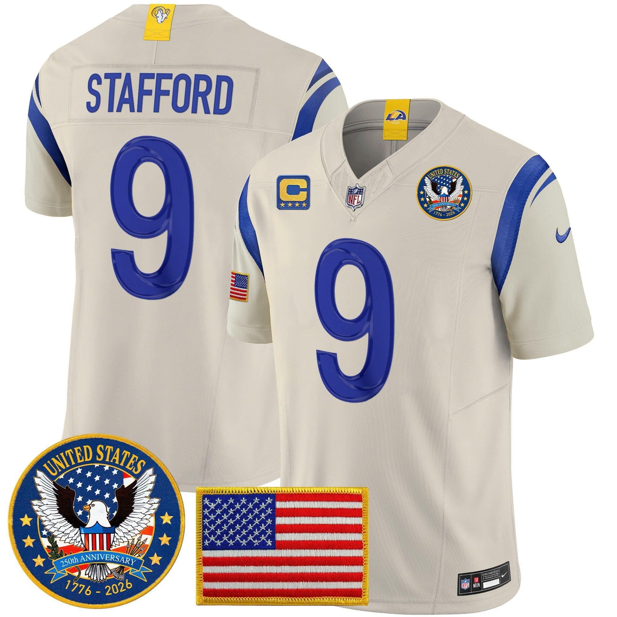 Men's Los Angeles Rams 2025 "United States 250th Anniversary Patch" Vapor Limited Jersey - All Stitched