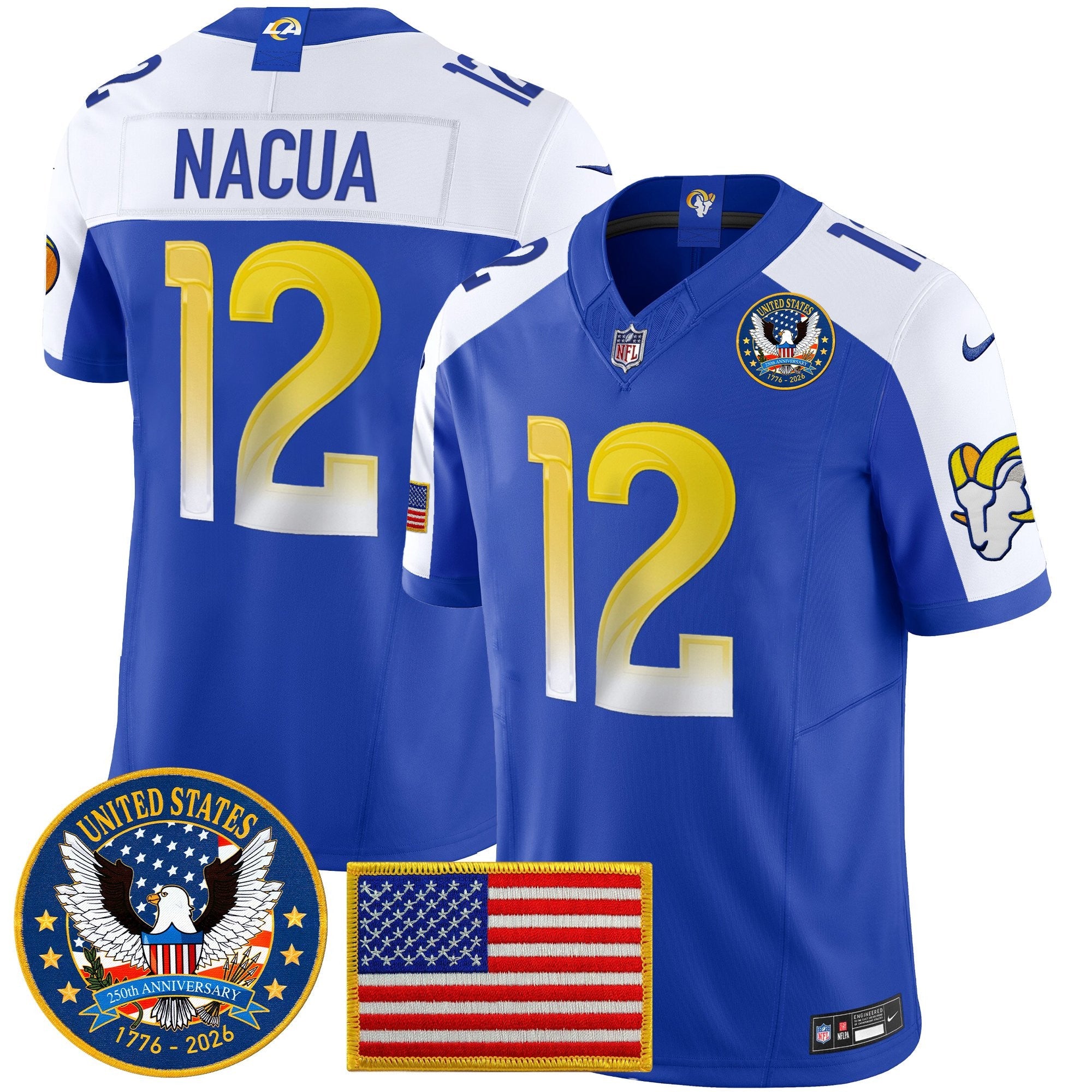 Men's Los Angeles Rams 2025 "United States 250th Anniversary Patch" Vapor Limited Jersey - All Stitched