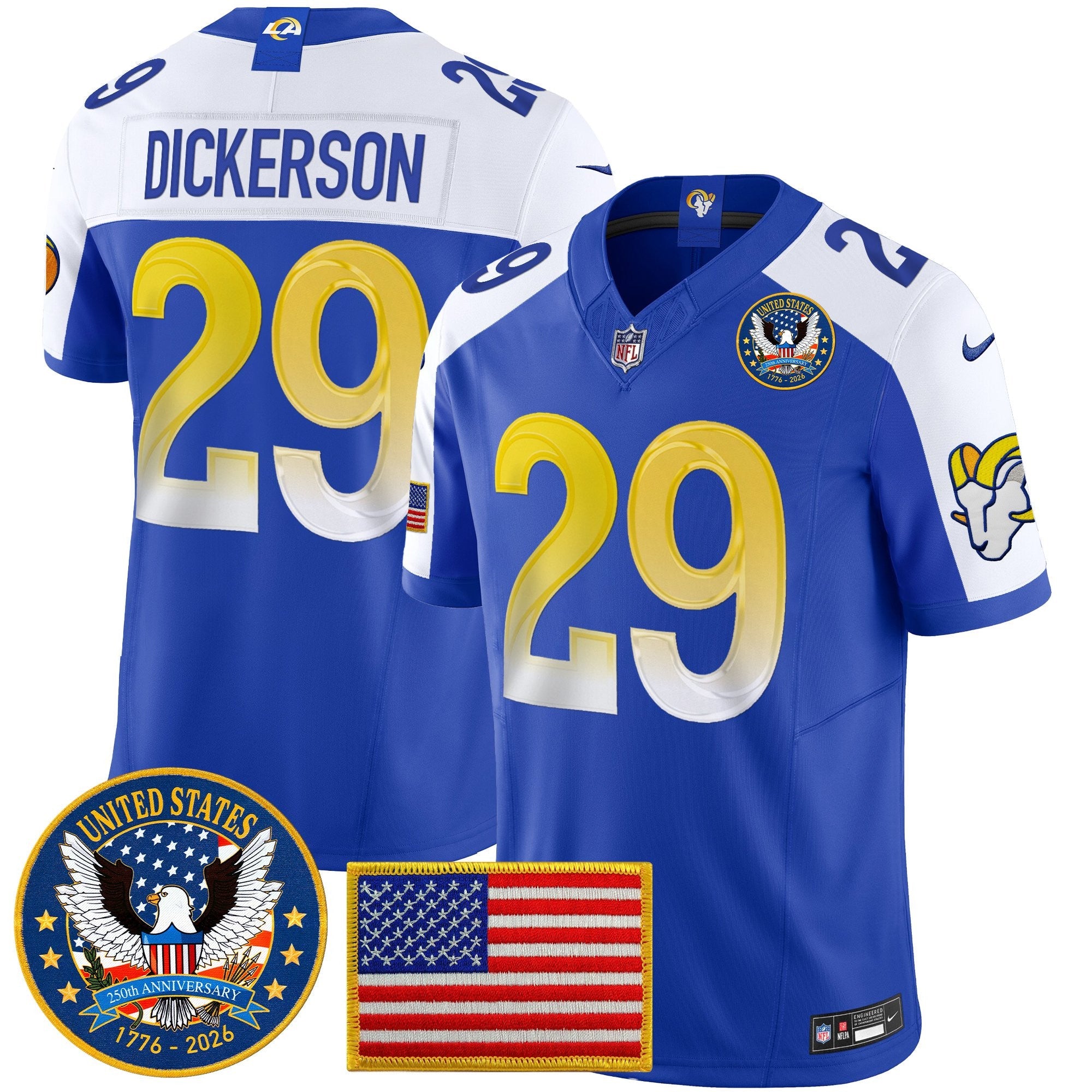 Men's Los Angeles Rams 2025 "United States 250th Anniversary Patch" Vapor Limited Jersey - All Stitched