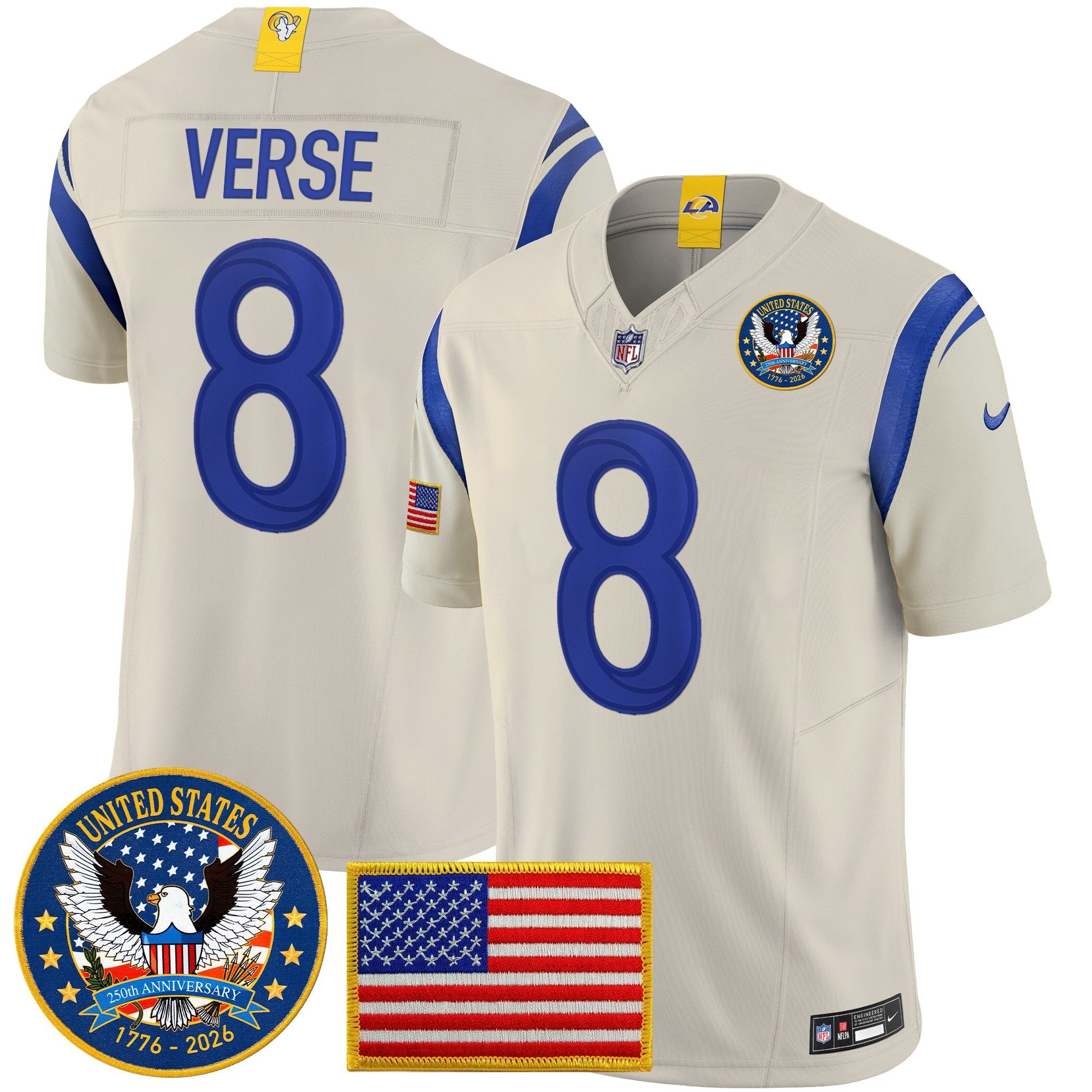 Men's Los Angeles Rams 2025 "United States 250th Anniversary Patch" Vapor Limited Jersey - All Stitched