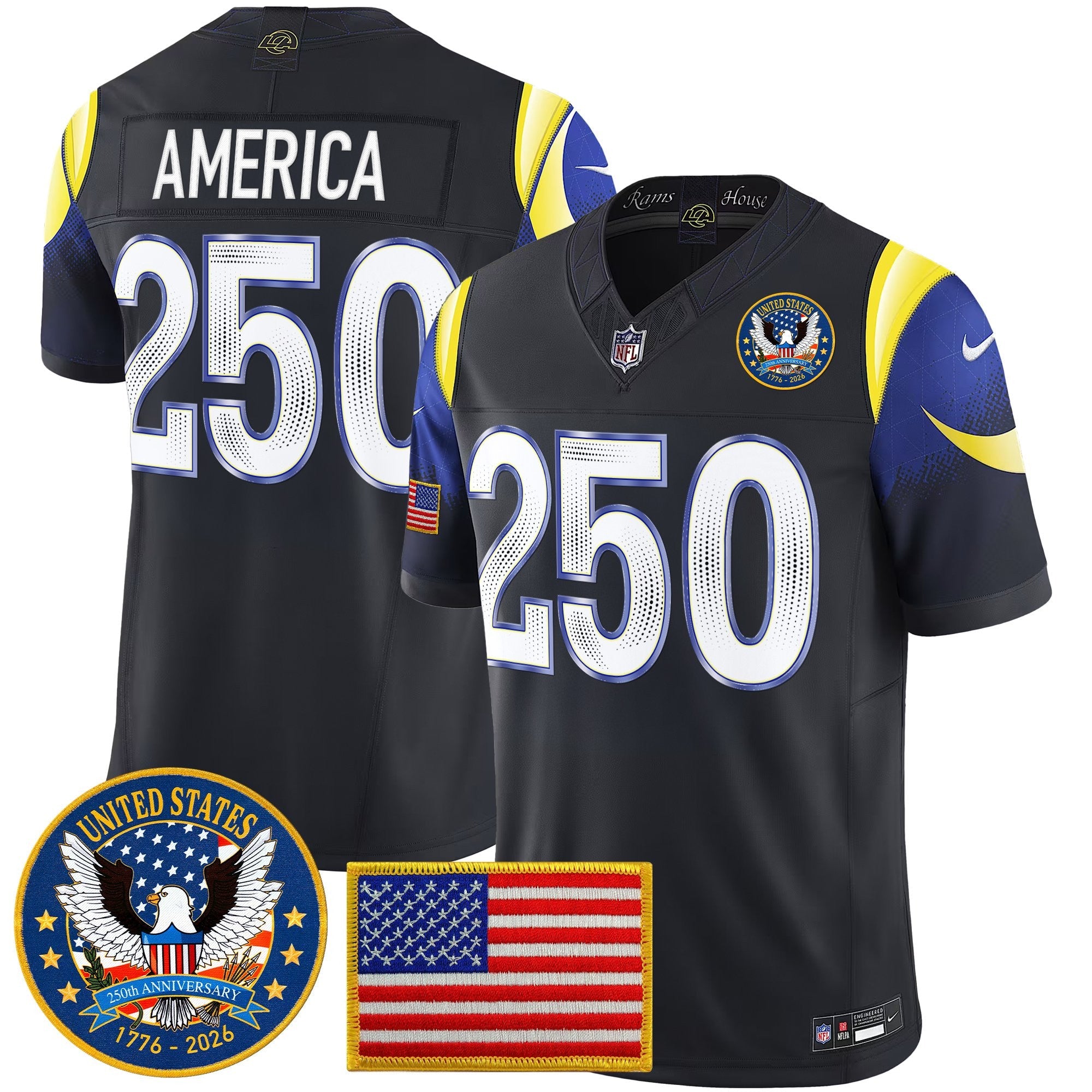 Men's Los Angeles Rams 2025 "United States 250th Anniversary Patch" Vapor Limited Jersey - All Stitched