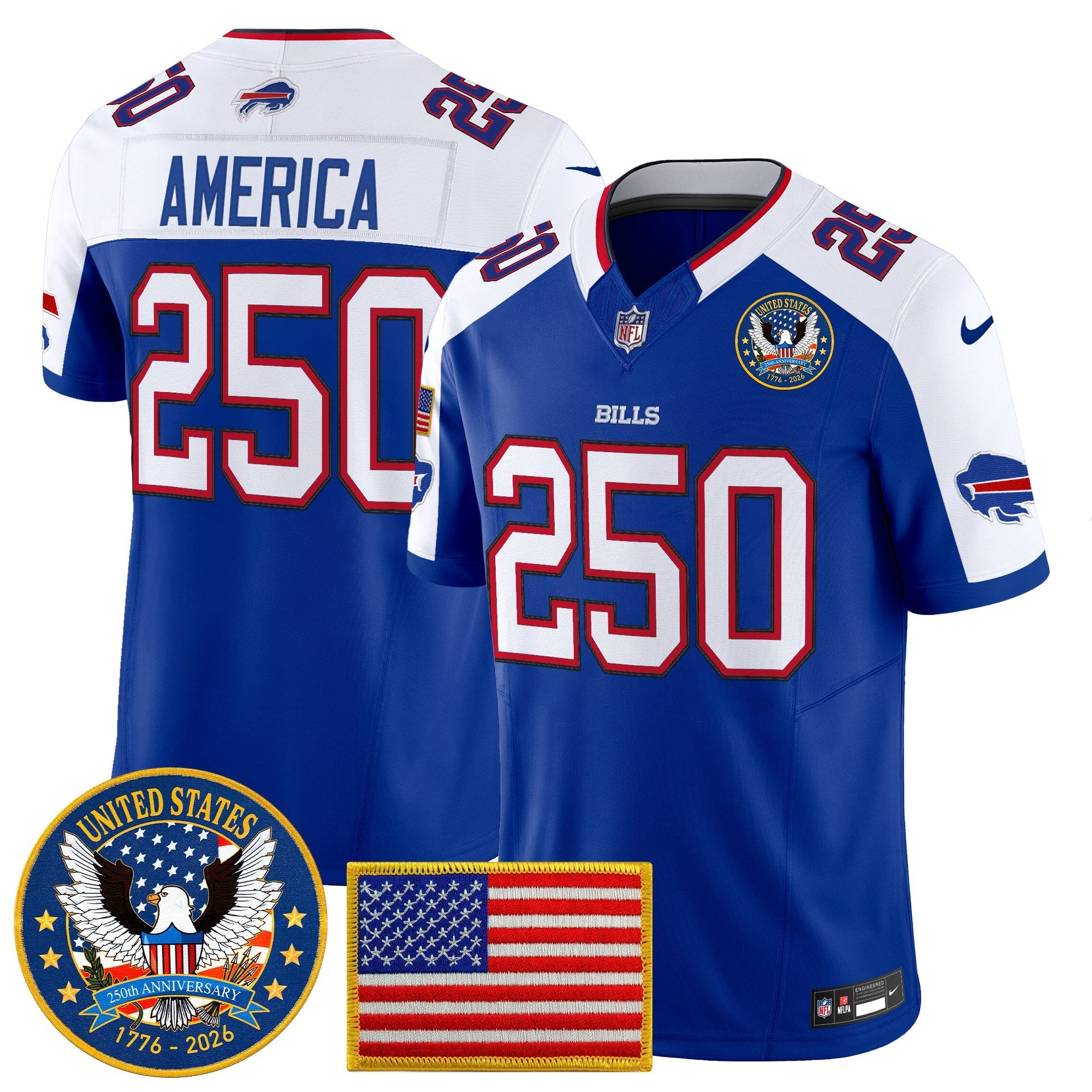 Men's Buffalo Bills "United States 250th Anniversary Patch" Vapor Limited Jersey - All Stitched