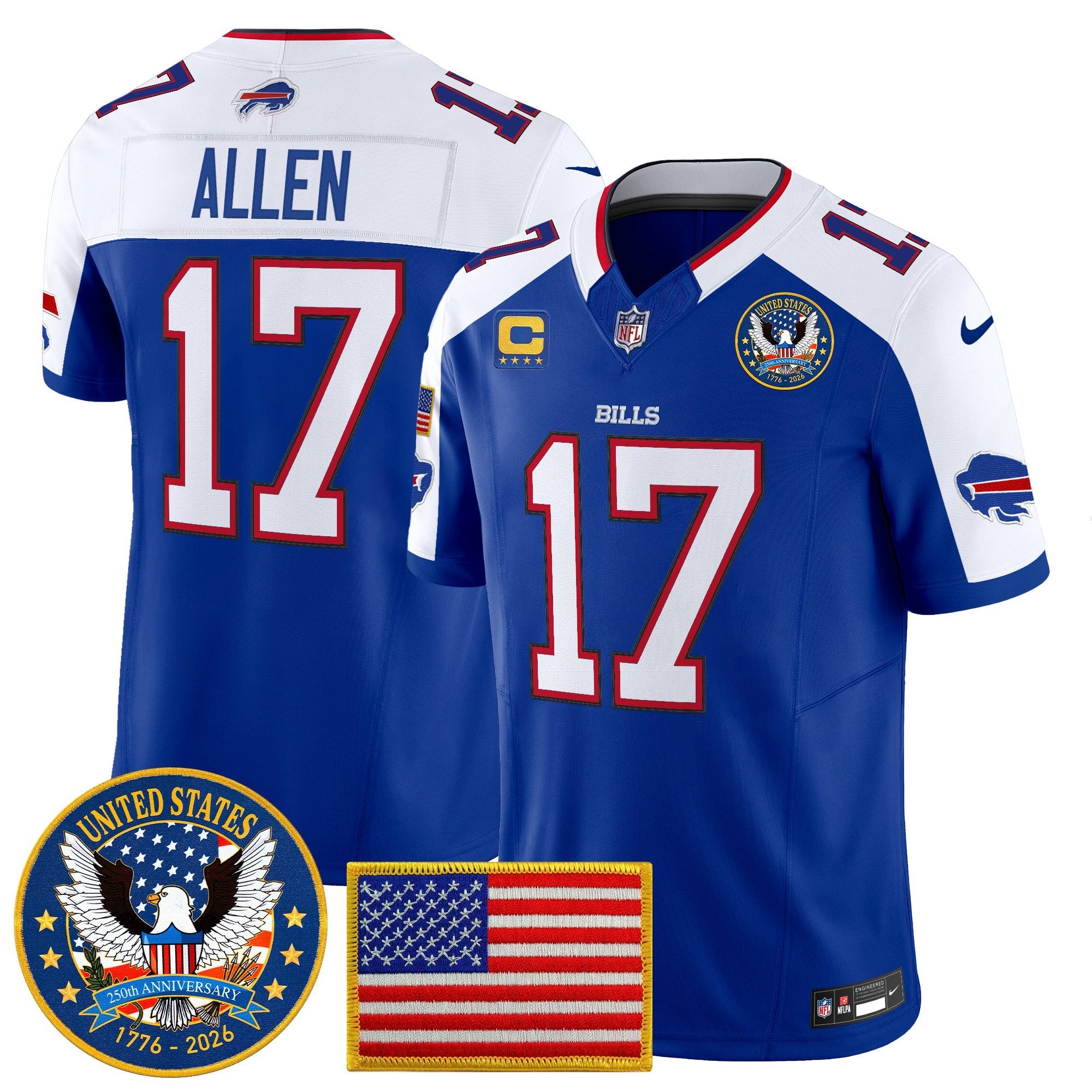 Men's Buffalo Bills "United States 250th Anniversary Patch" Vapor Limited Jersey - All Stitched