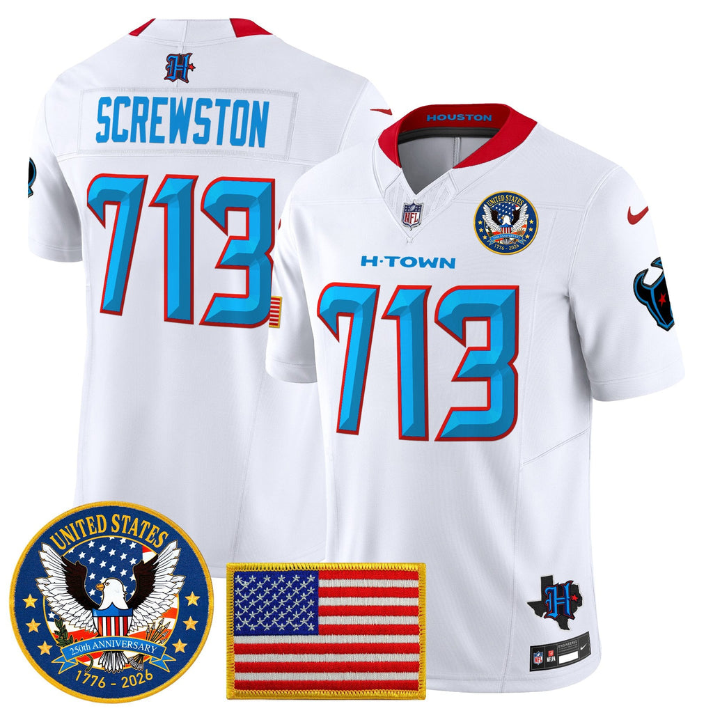 Men's Houston Texans "United States 250th Anniversary Patch" Vapor Limited Jersey - All Stitched
