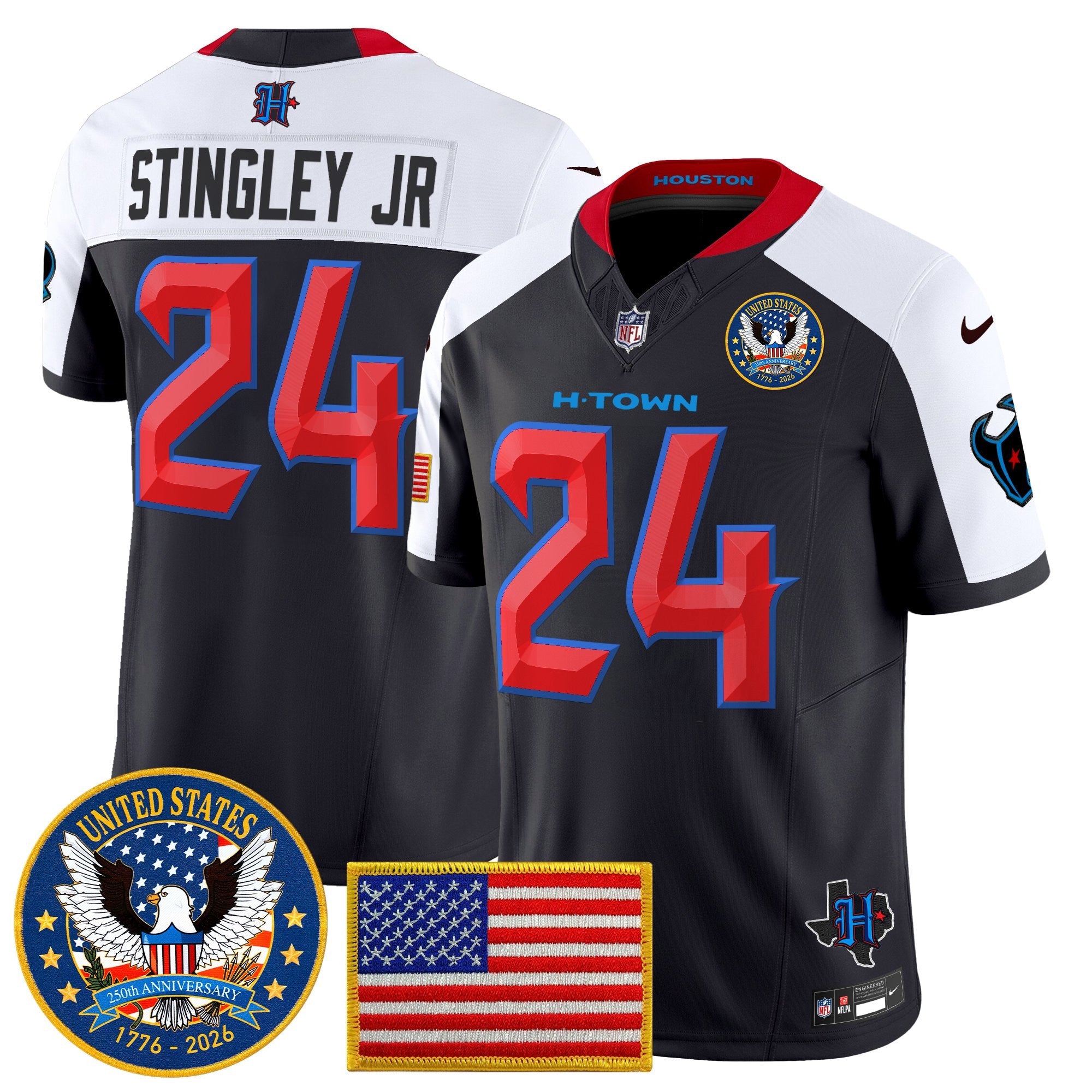Men's Houston Texans "United States 250th Anniversary Patch" Vapor Limited Jersey - All Stitched