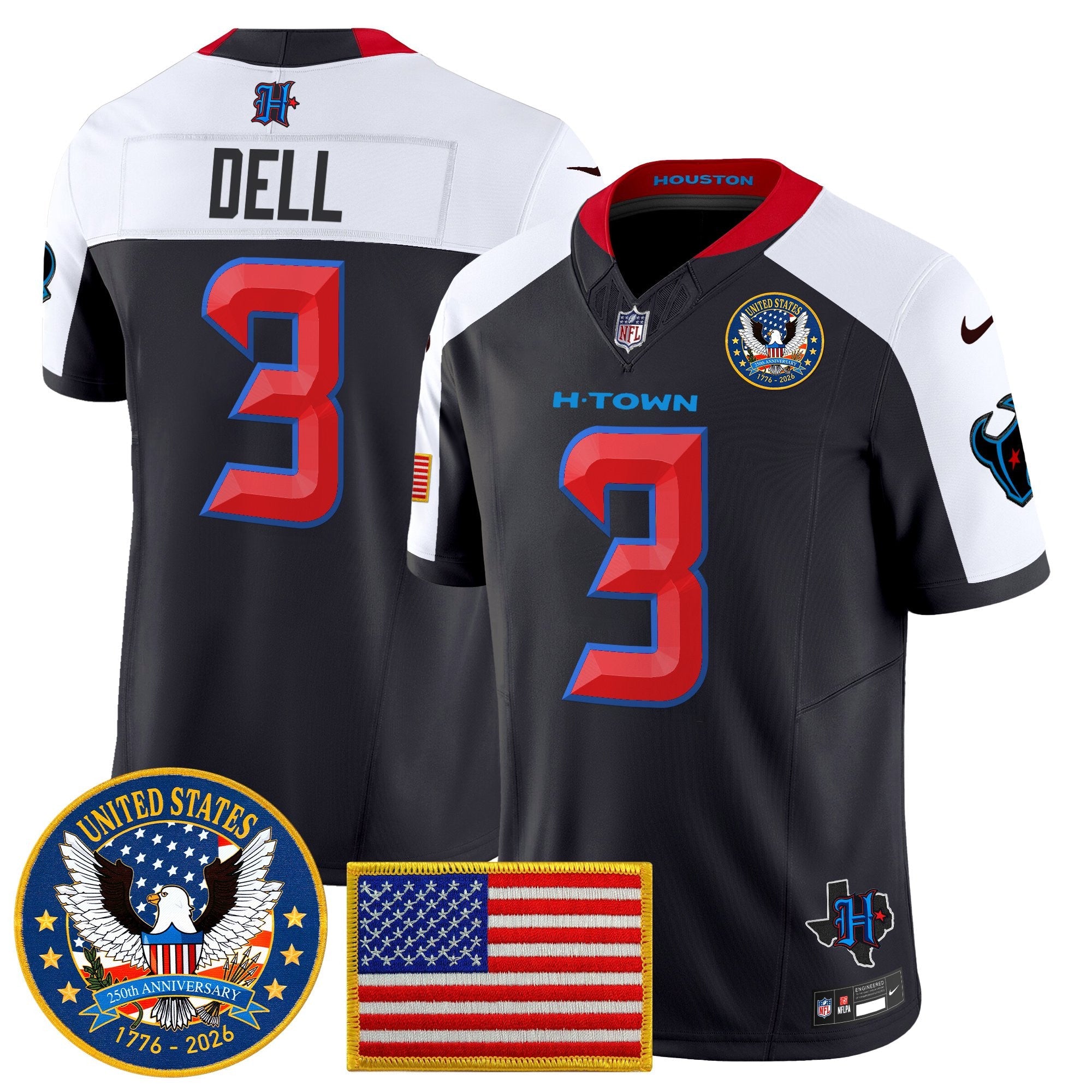 Men's Houston Texans "United States 250th Anniversary Patch" Vapor Limited Jersey - All Stitched