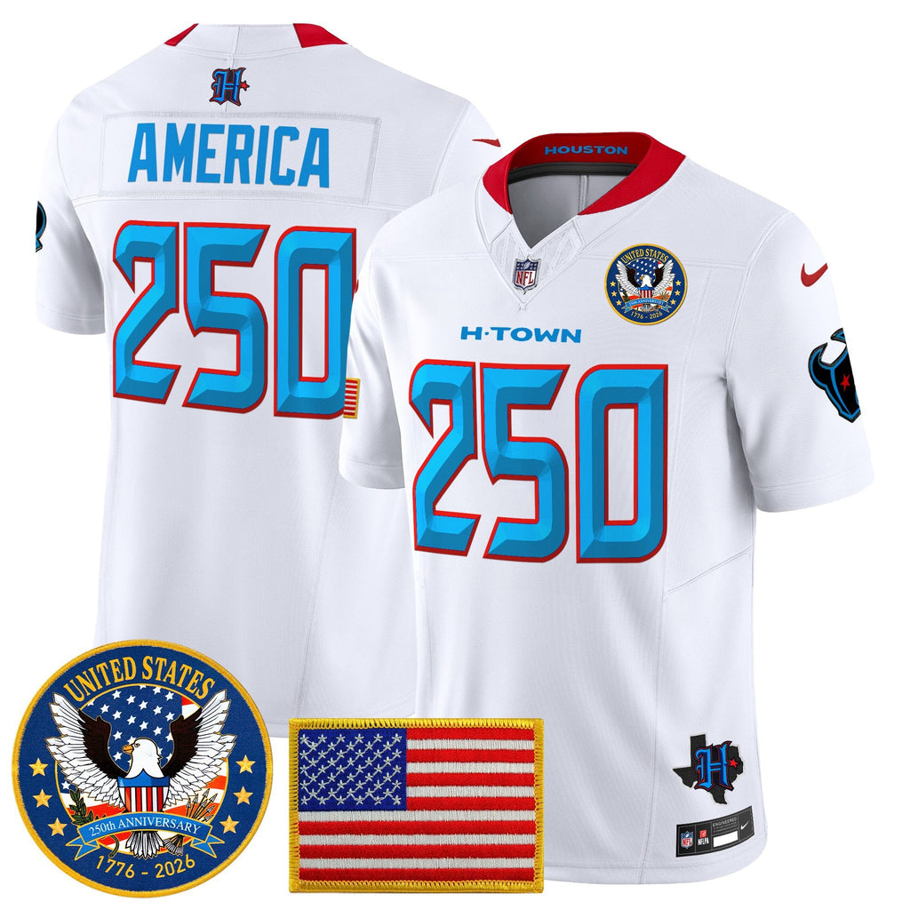 Men's Houston Texans "United States 250th Anniversary Patch" Vapor Limited Jersey - All Stitched