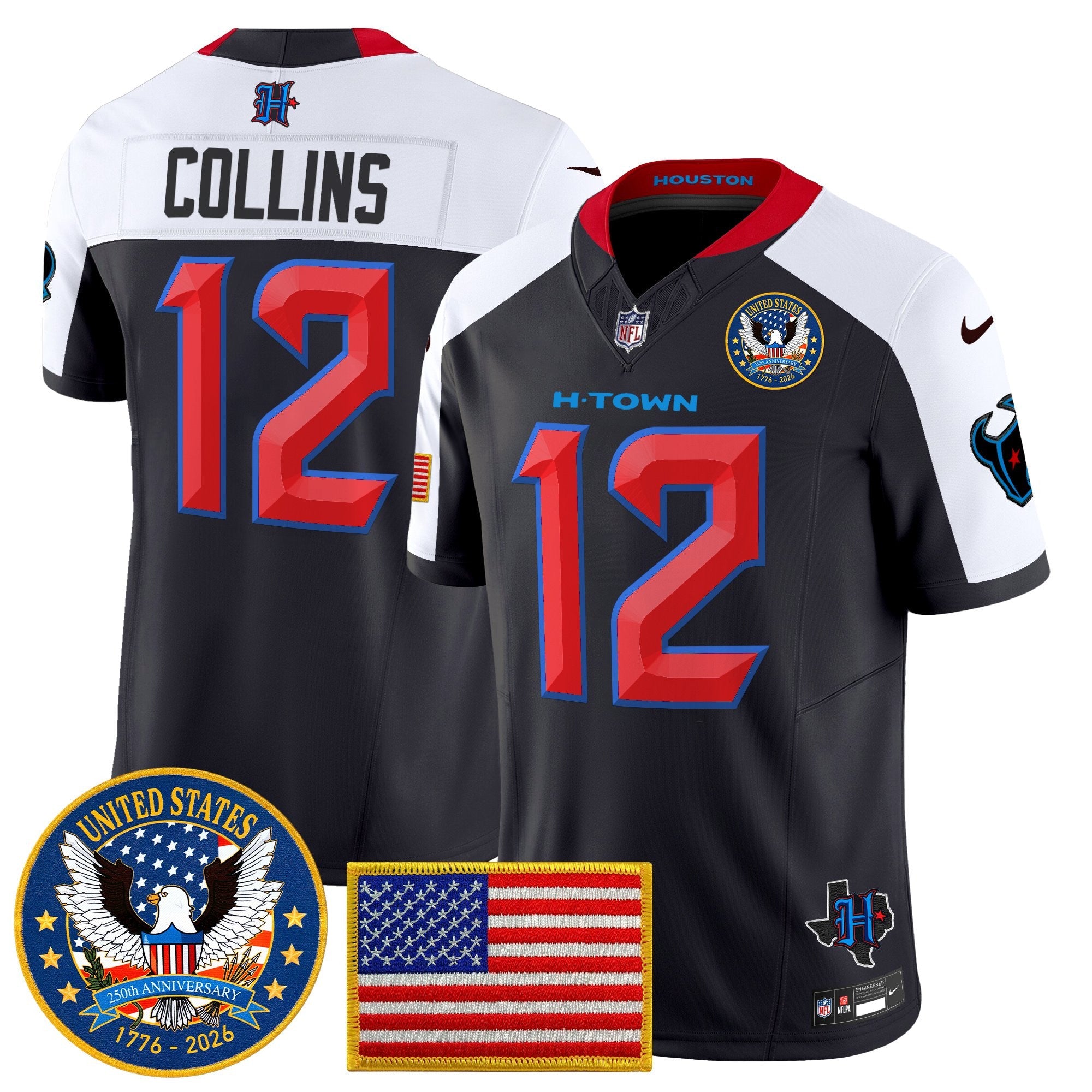 Men's Houston Texans "United States 250th Anniversary Patch" Vapor Limited Jersey - All Stitched