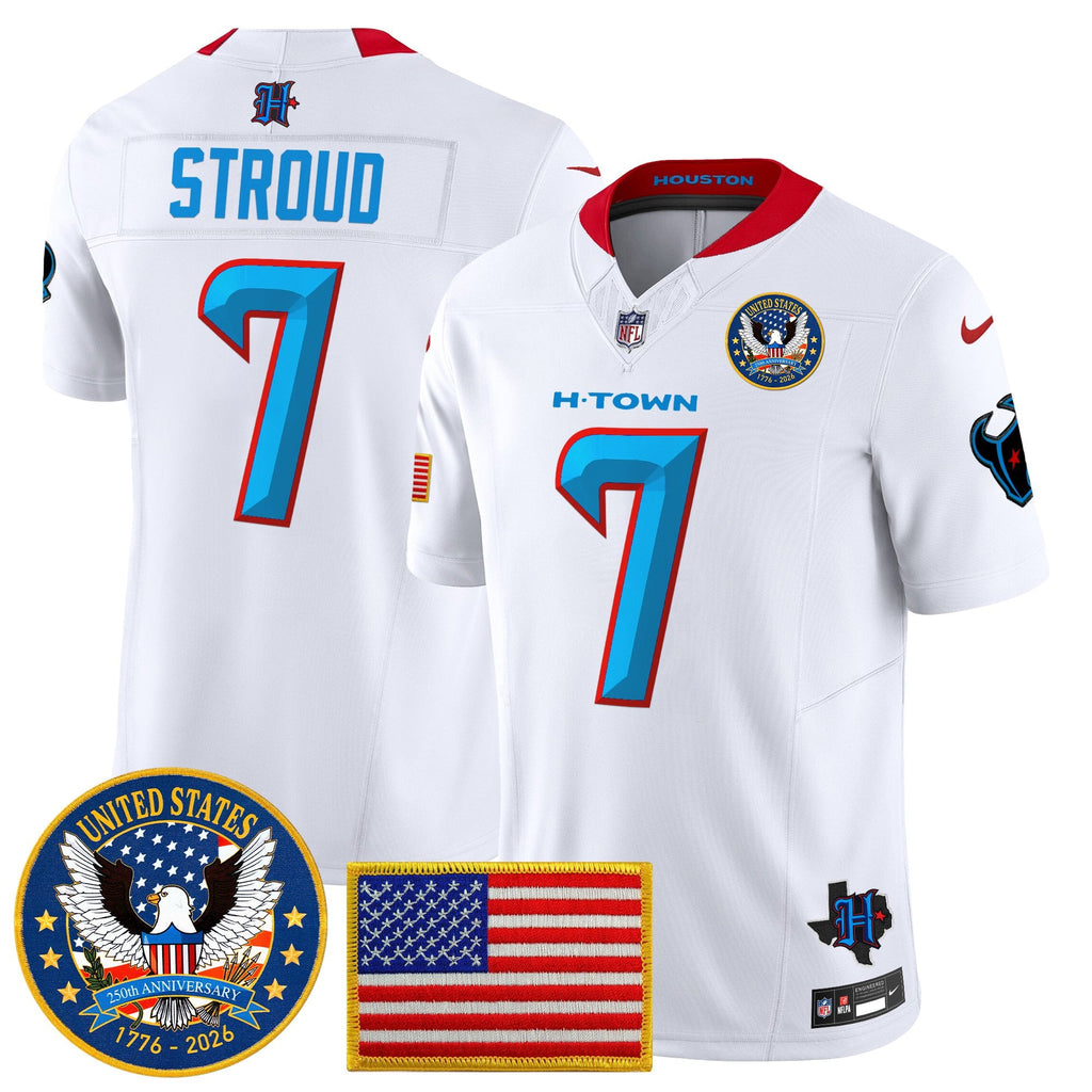 Men's Houston Texans "United States 250th Anniversary Patch" Vapor Limited Jersey - All Stitched