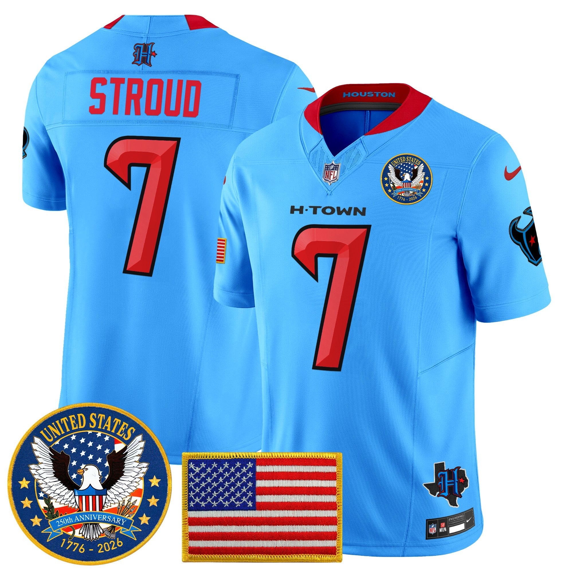 Men's Houston Texans "United States 250th Anniversary Patch" Vapor Limited Jersey - All Stitched