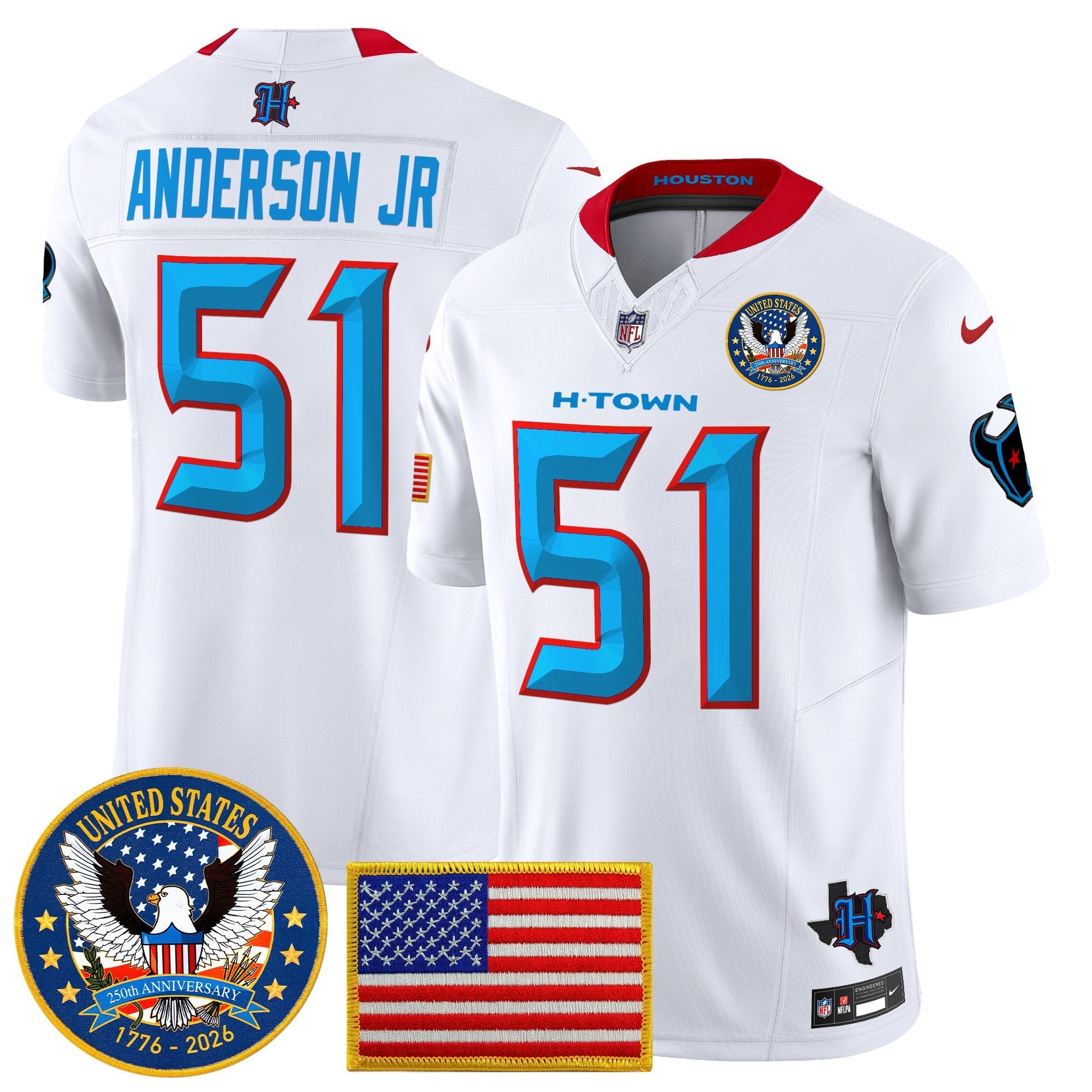 Men's Houston Texans "United States 250th Anniversary Patch" Vapor Limited Jersey - All Stitched