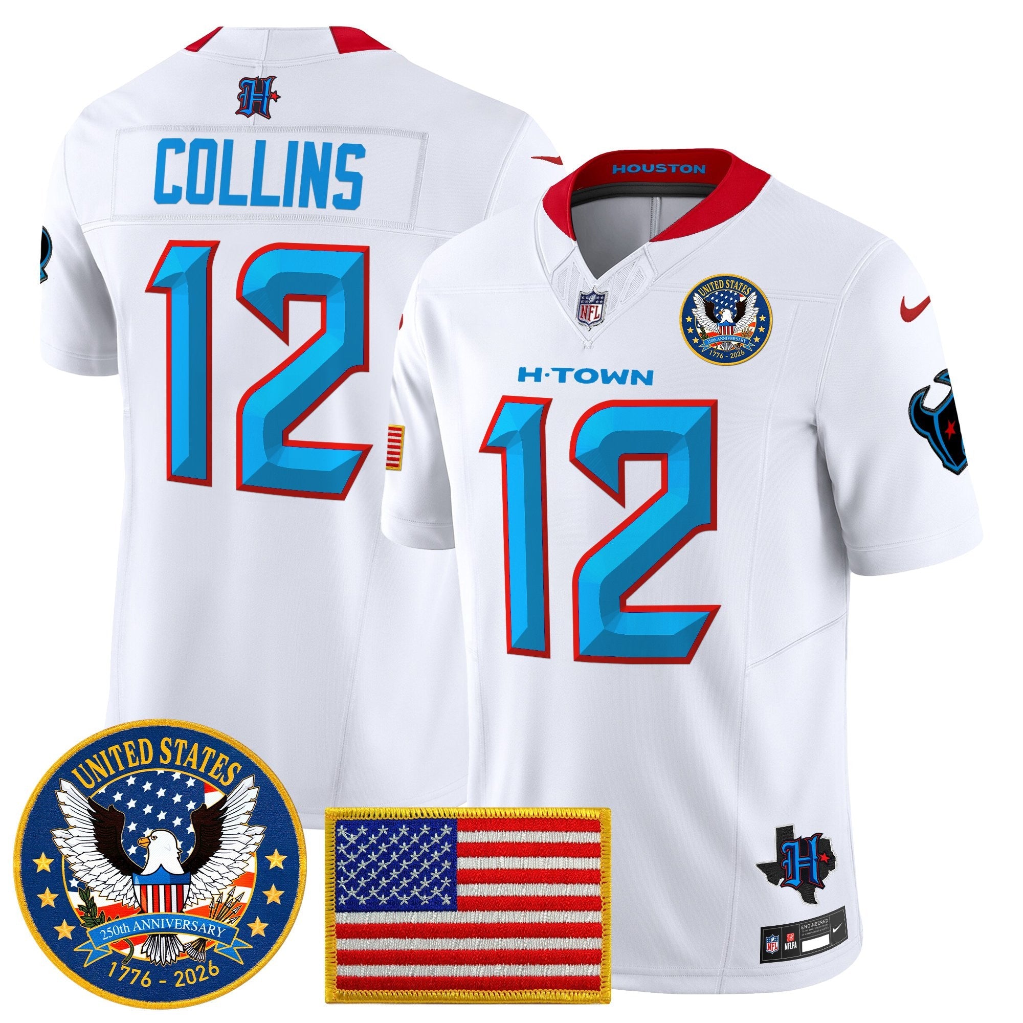 Men's Houston Texans "United States 250th Anniversary Patch" Vapor Limited Jersey - All Stitched