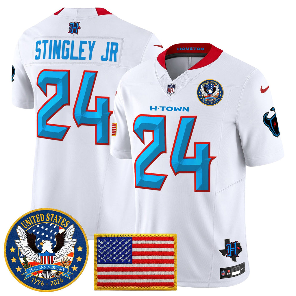 Men's Houston Texans "United States 250th Anniversary Patch" Vapor Limited Jersey - All Stitched