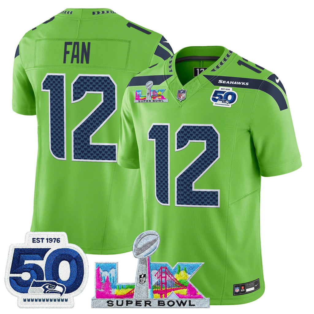 Men's Seattle Seahawks "Super Bowl LX & 50th Patch" Vapor Limited Jersey - All Stitched