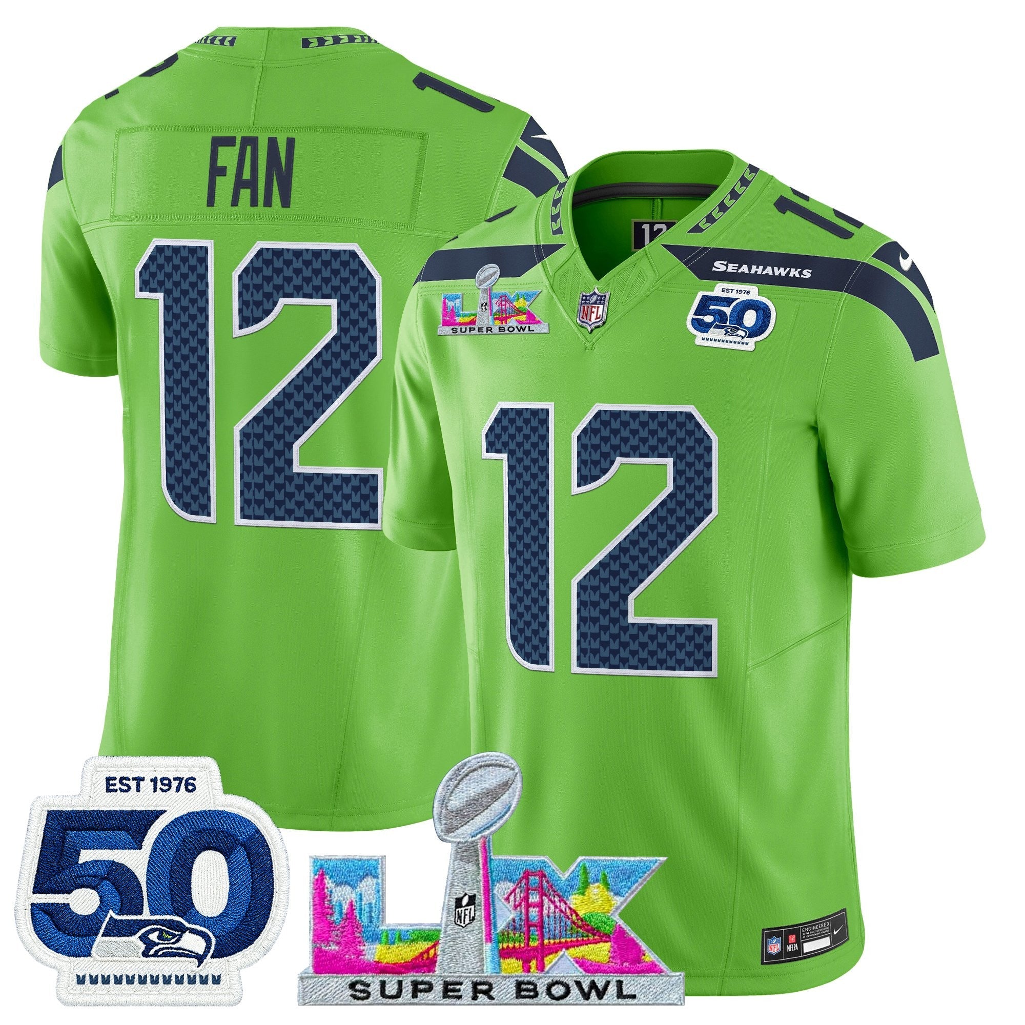 Men's Seattle Seahawks "Super Bowl LX & 50th Patch" Vapor Limited Jersey - All Stitched