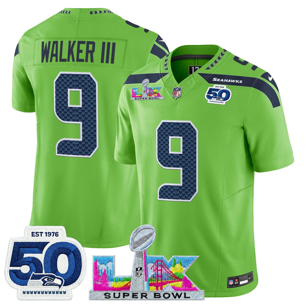 Men's Seattle Seahawks "Super Bowl LX & 50th Patch" Vapor Limited Jersey - All Stitched