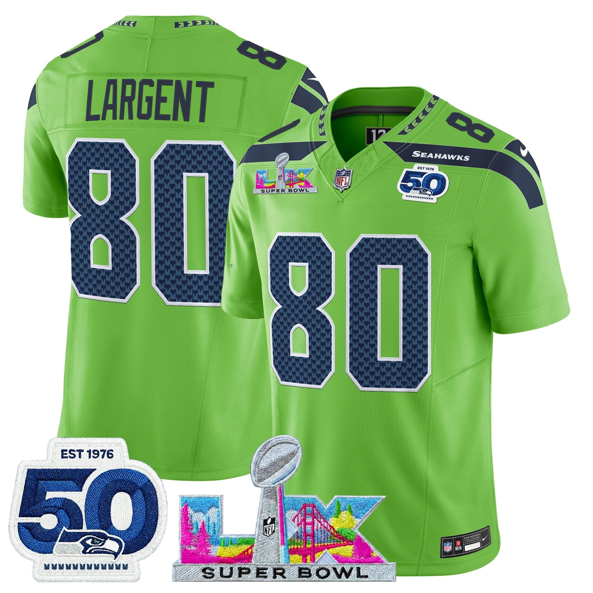 Men's Seattle Seahawks "Super Bowl LX & 50th Patch" Vapor Limited Jersey - All Stitched