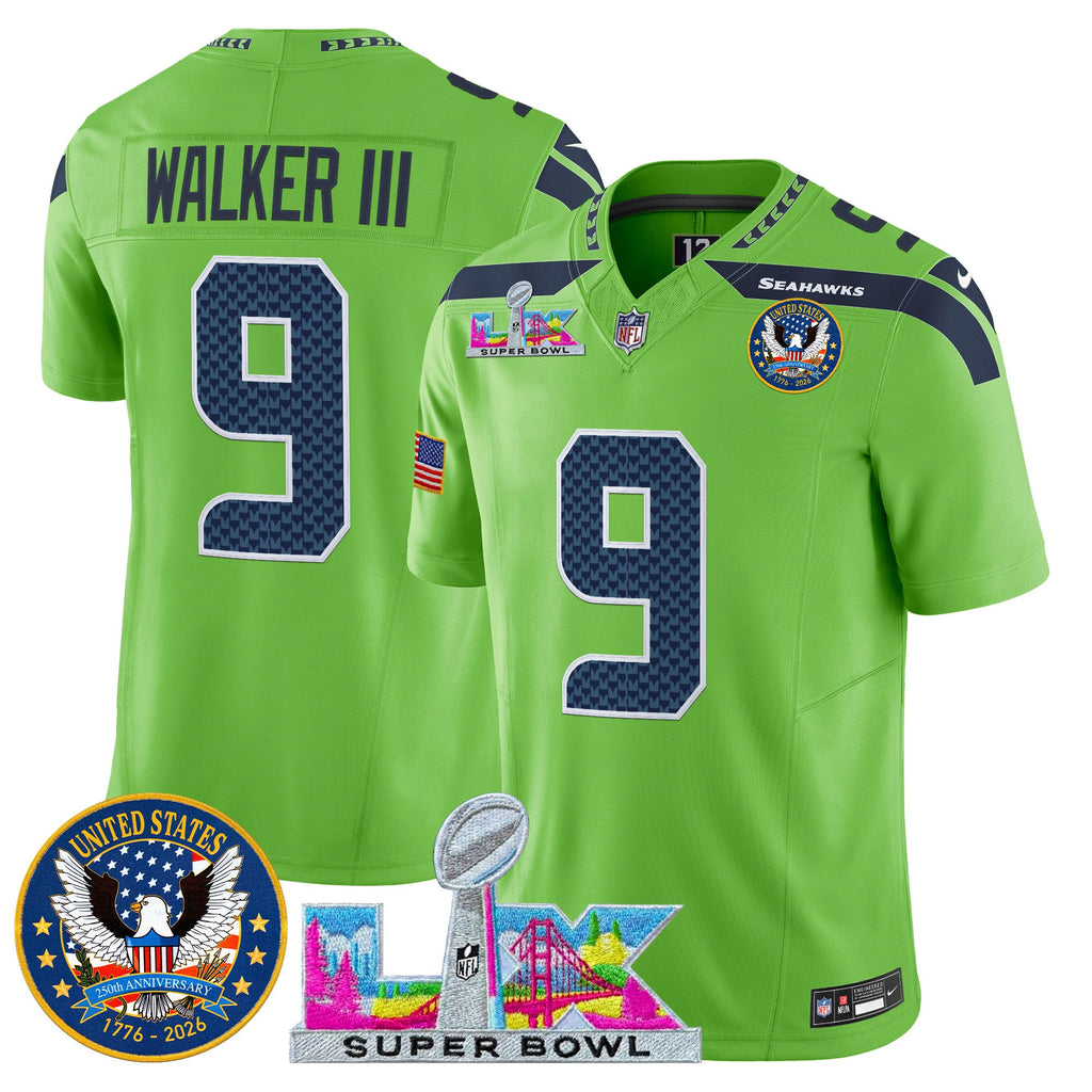 Men's Seattle Seahawks "Super Bowl LX & United States 250th Patch" Vapor Limited Jersey - All Stitched