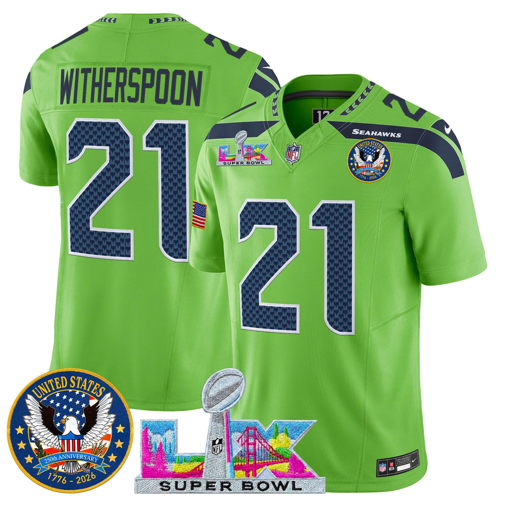 Men's Seattle Seahawks "Super Bowl LX & United States 250th Patch" Vapor Limited Jersey - All Stitched