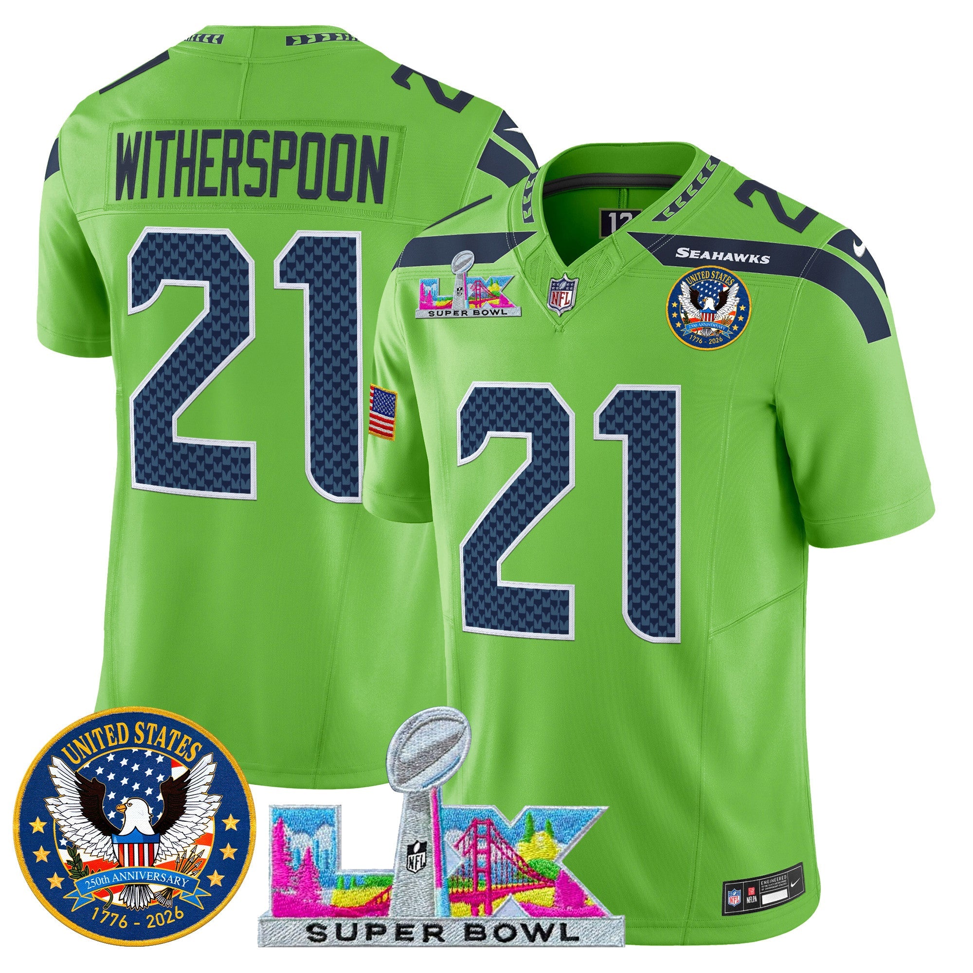 Men's Seattle Seahawks "Super Bowl LX & United States 250th Patch" Vapor Limited Jersey - All Stitched
