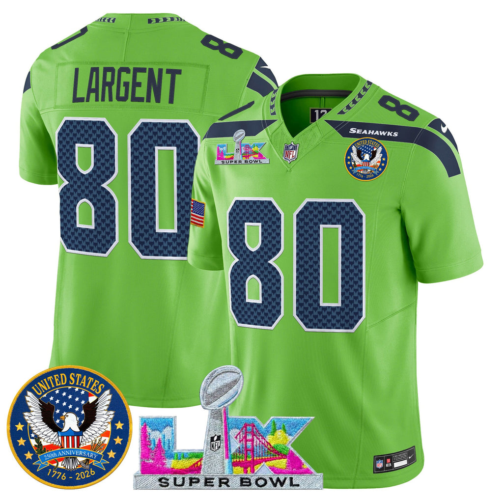 Men's Seattle Seahawks "Super Bowl LX & United States 250th Patch" Vapor Limited Jersey - All Stitched