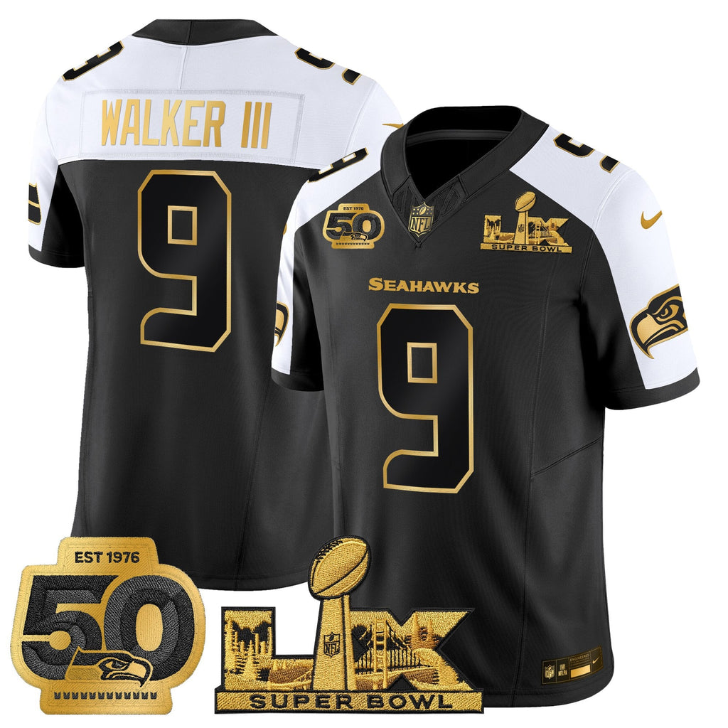 Men's Seattle Seahawks "Super Bowl LX & 50th Patch" Gold Vapor Limited Jersey - All Stitched