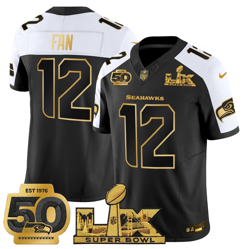 Men's Seattle Seahawks "Super Bowl LX & 50th Patch" Gold Vapor Limited Jersey - All Stitched