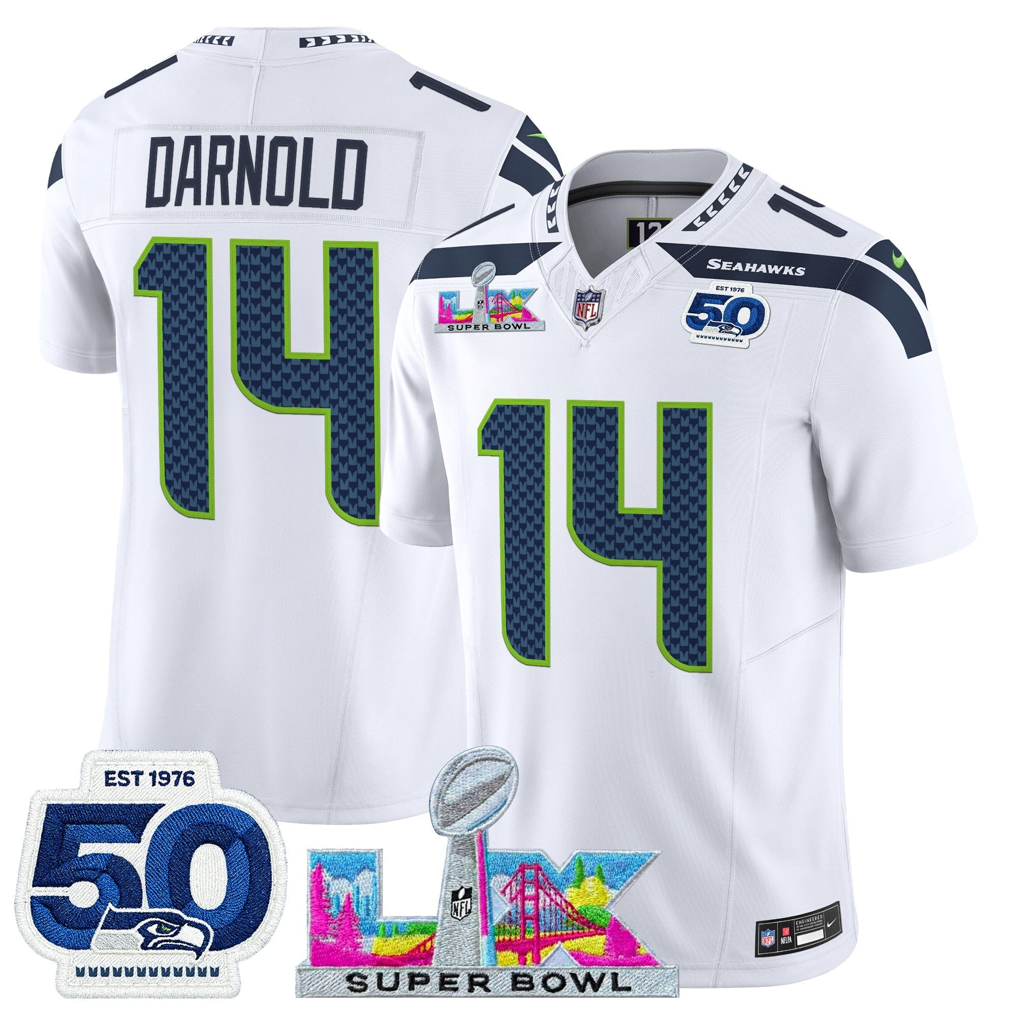 Men's Seattle Seahawks "Super Bowl LX & 50th Patch" Vapor Limited Jersey - All Stitched