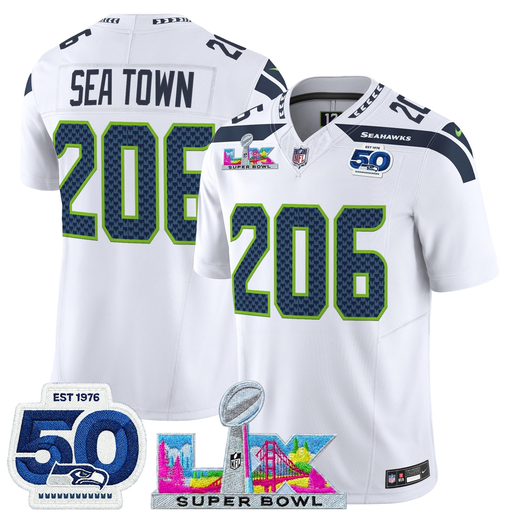 Men's Seattle Seahawks "Super Bowl LX & 50th Patch" Vapor Limited Jersey - All Stitched