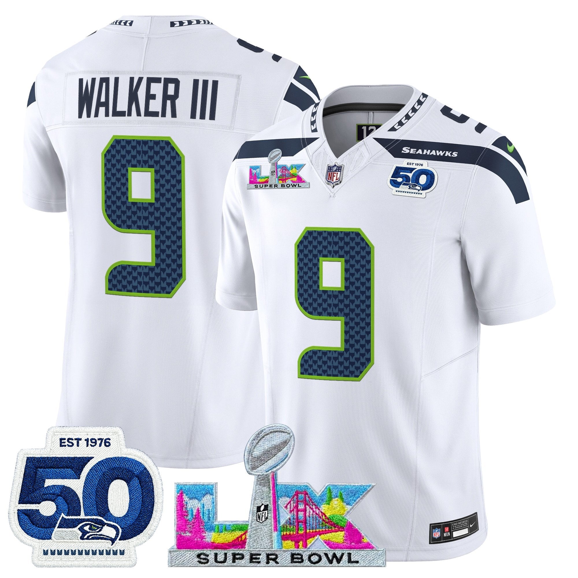 Men's Seattle Seahawks "Super Bowl LX & 50th Patch" Vapor Limited Jersey - All Stitched