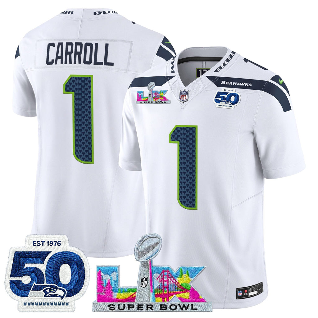 Men's Seattle Seahawks "Super Bowl LX & 50th Patch" Vapor Limited Jersey - All Stitched