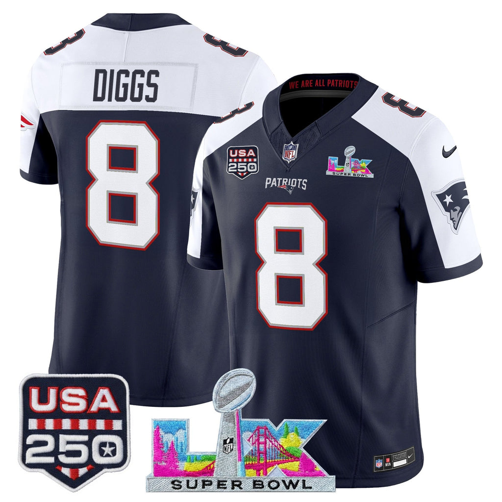 Men's New England Patriots "Super Bowl LX & United States 250th Anniversary Patch" Vapor Limited Jersey - All Stitched