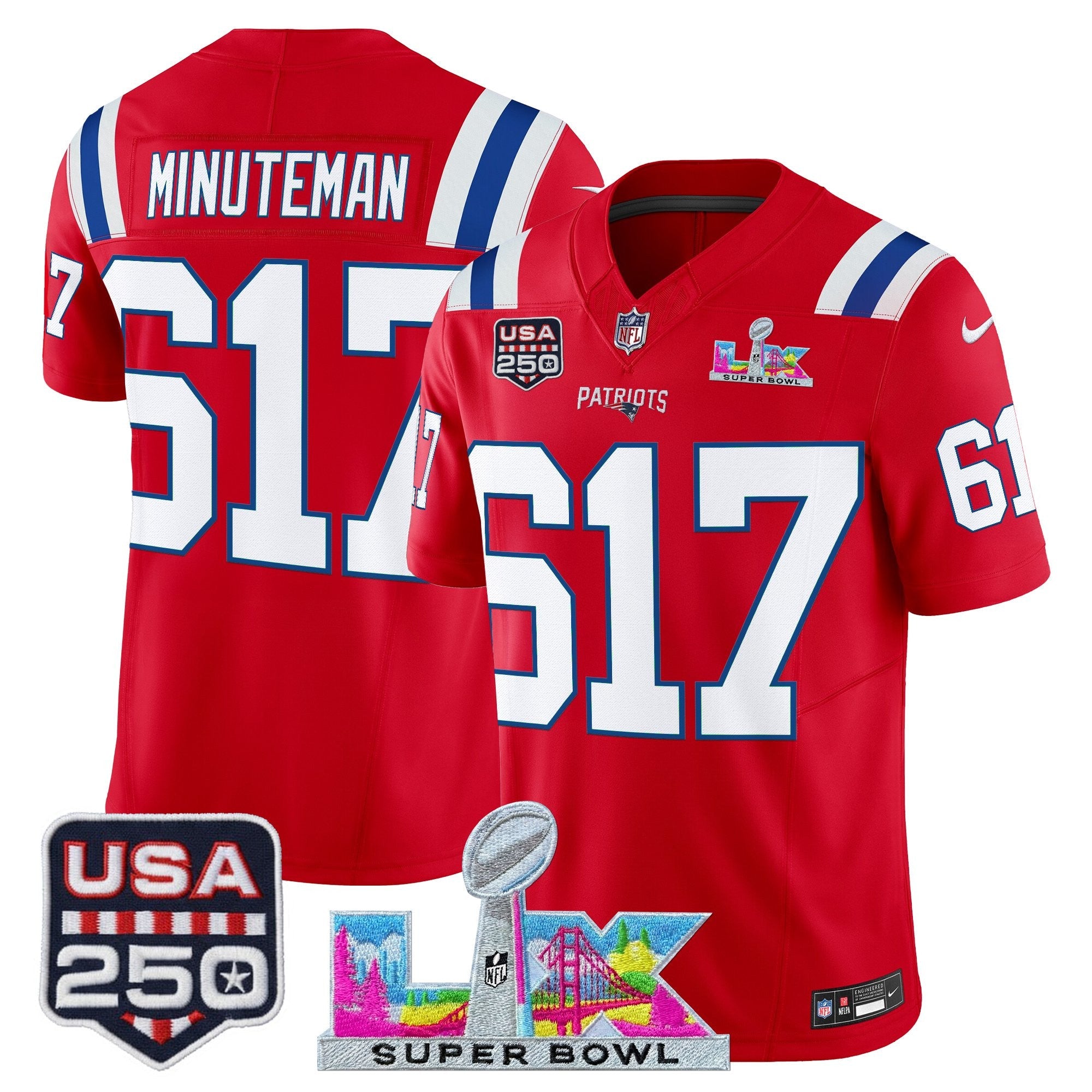 Men's New England Patriots "Super Bowl LX & United States 250th Anniversary Patch" Vapor Limited Jersey - All Stitched