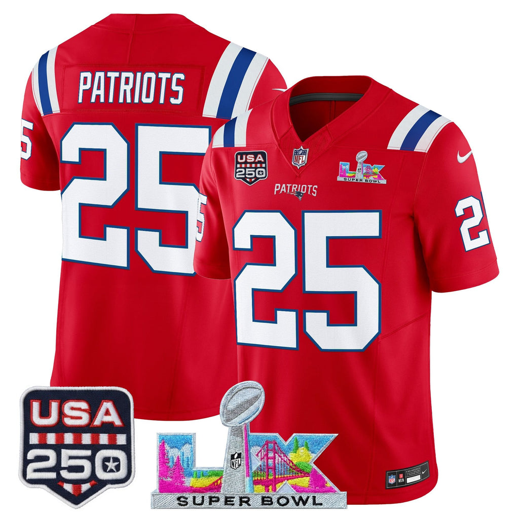 Men's New England Patriots "Super Bowl LX & United States 250th Anniversary Patch" Vapor Limited Jersey - All Stitched