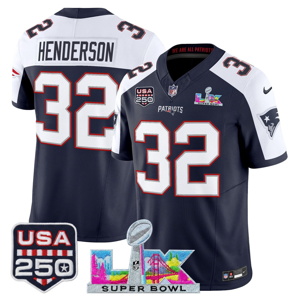 Men's New England Patriots "Super Bowl LX & United States 250th Anniversary Patch" Vapor Limited Jersey - All Stitched
