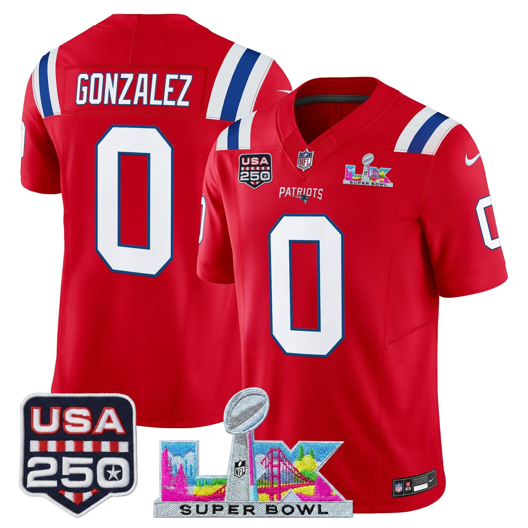 Men's New England Patriots "Super Bowl LX & United States 250th Anniversary Patch" Vapor Limited Jersey - All Stitched