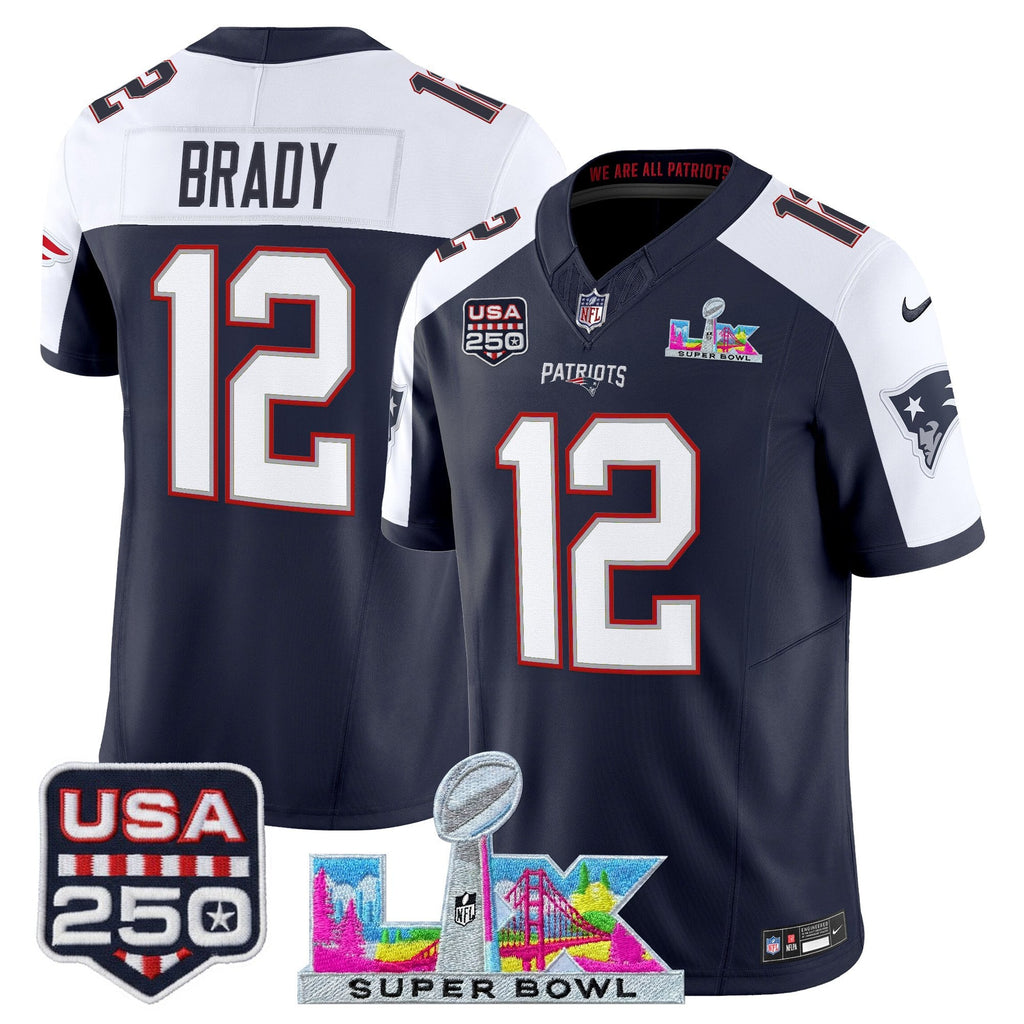 Men's New England Patriots "Super Bowl LX & United States 250th Anniversary Patch" Vapor Limited Jersey - All Stitched