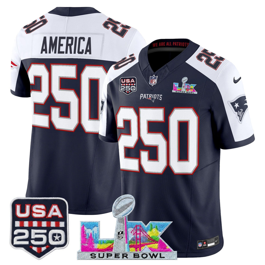 Men's New England Patriots "Super Bowl LX & United States 250th Anniversary Patch" Vapor Limited Jersey - All Stitched