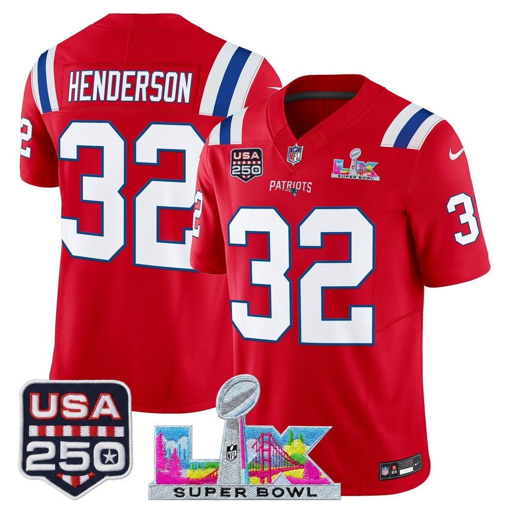 Men's New England Patriots "Super Bowl LX & United States 250th Anniversary Patch" Vapor Limited Jersey - All Stitched
