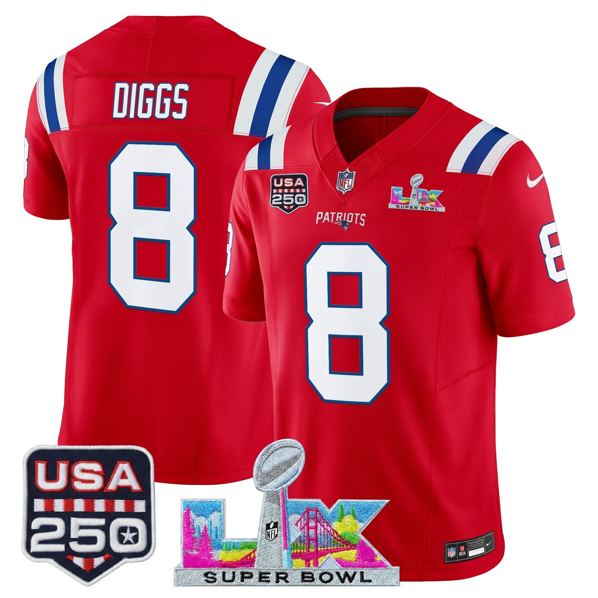 Men's New England Patriots "Super Bowl LX & United States 250th Anniversary Patch" Vapor Limited Jersey - All Stitched