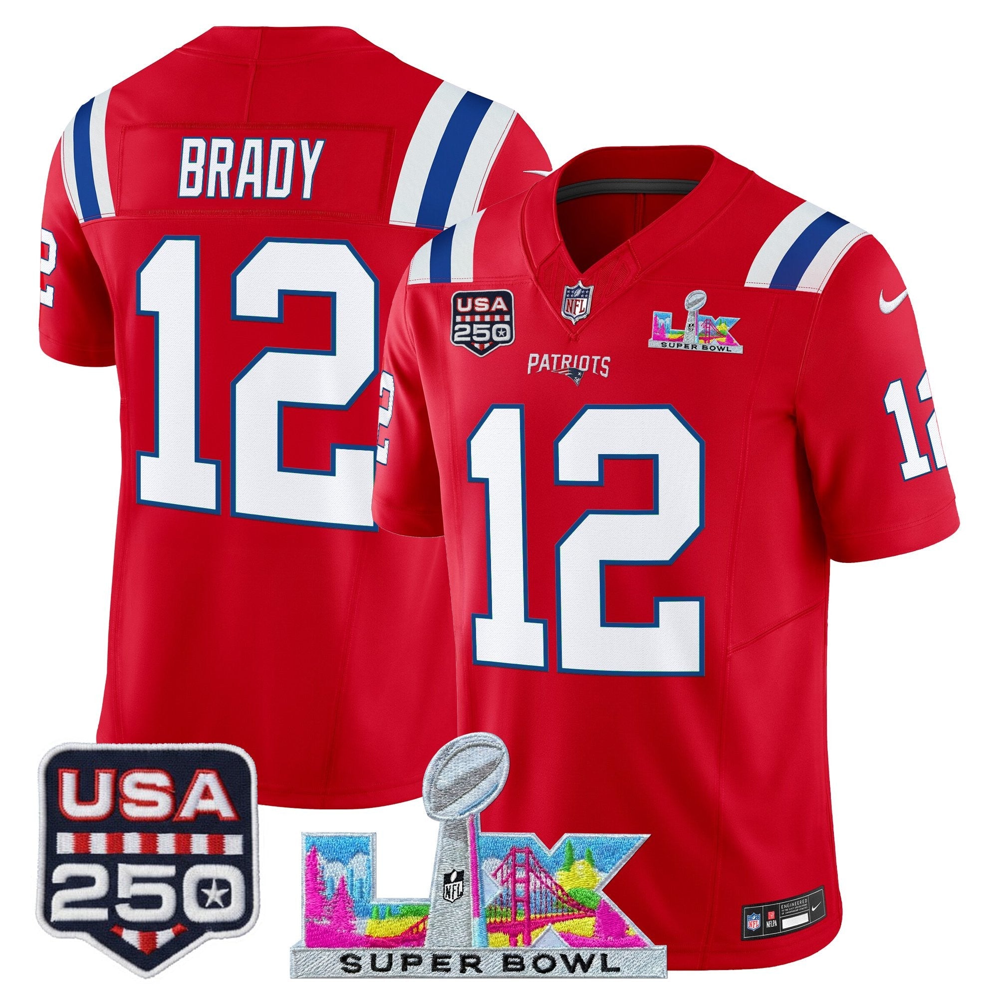 Men's New England Patriots "Super Bowl LX & United States 250th Anniversary Patch" Vapor Limited Jersey - All Stitched