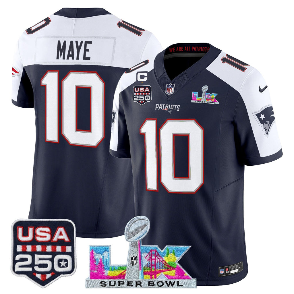 Men's New England Patriots "Super Bowl LX & United States 250th Anniversary Patch" Vapor Limited Jersey - All Stitched