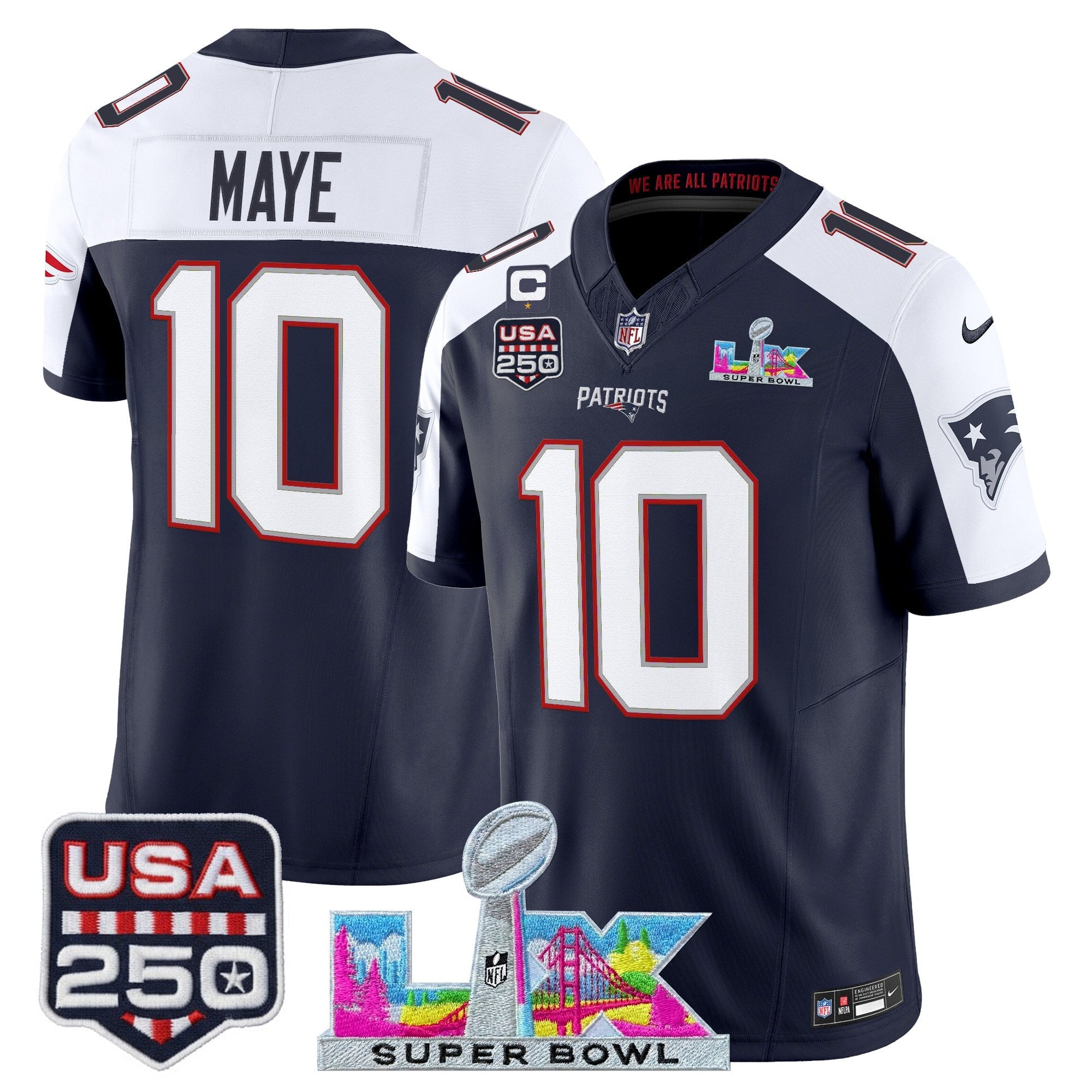 Men's New England Patriots "Super Bowl LX & United States 250th Anniversary Patch" Vapor Limited Jersey - All Stitched