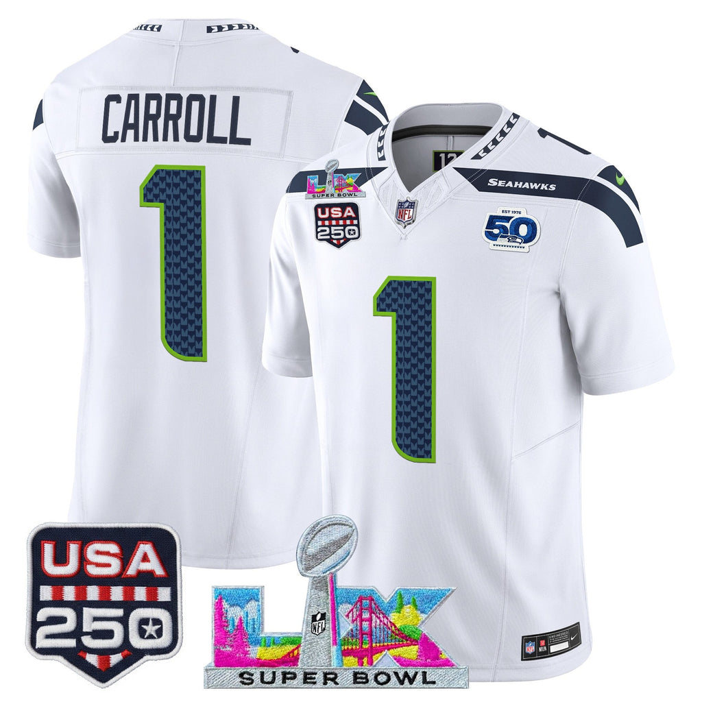 Men's Seattle Seahawks "Super Bowl LX & United States 250th Anniversary Patch" Vapor Limited Jersey - All Stitched
