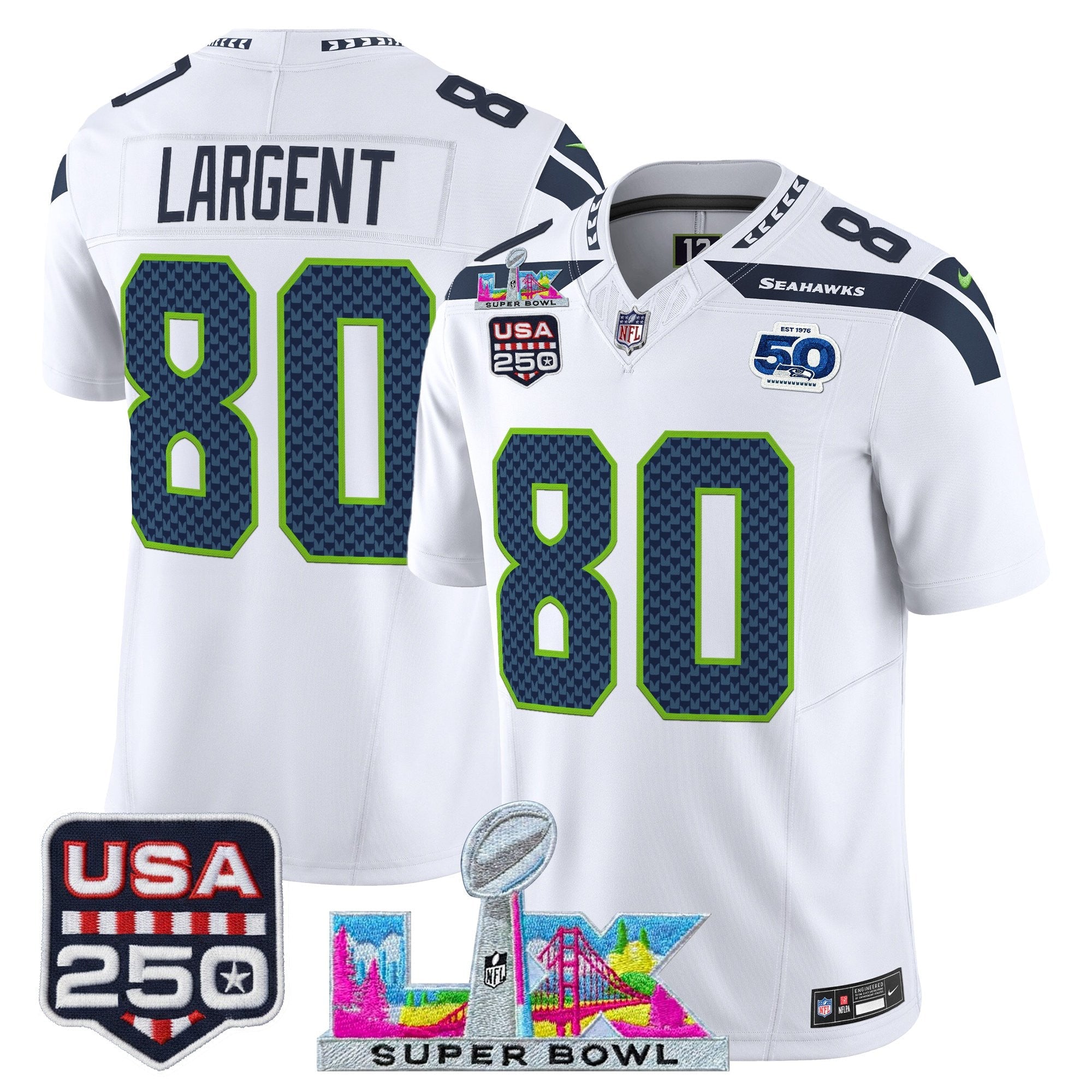 Men's Seattle Seahawks "Super Bowl LX & United States 250th Anniversary Patch" Vapor Limited Jersey - All Stitched